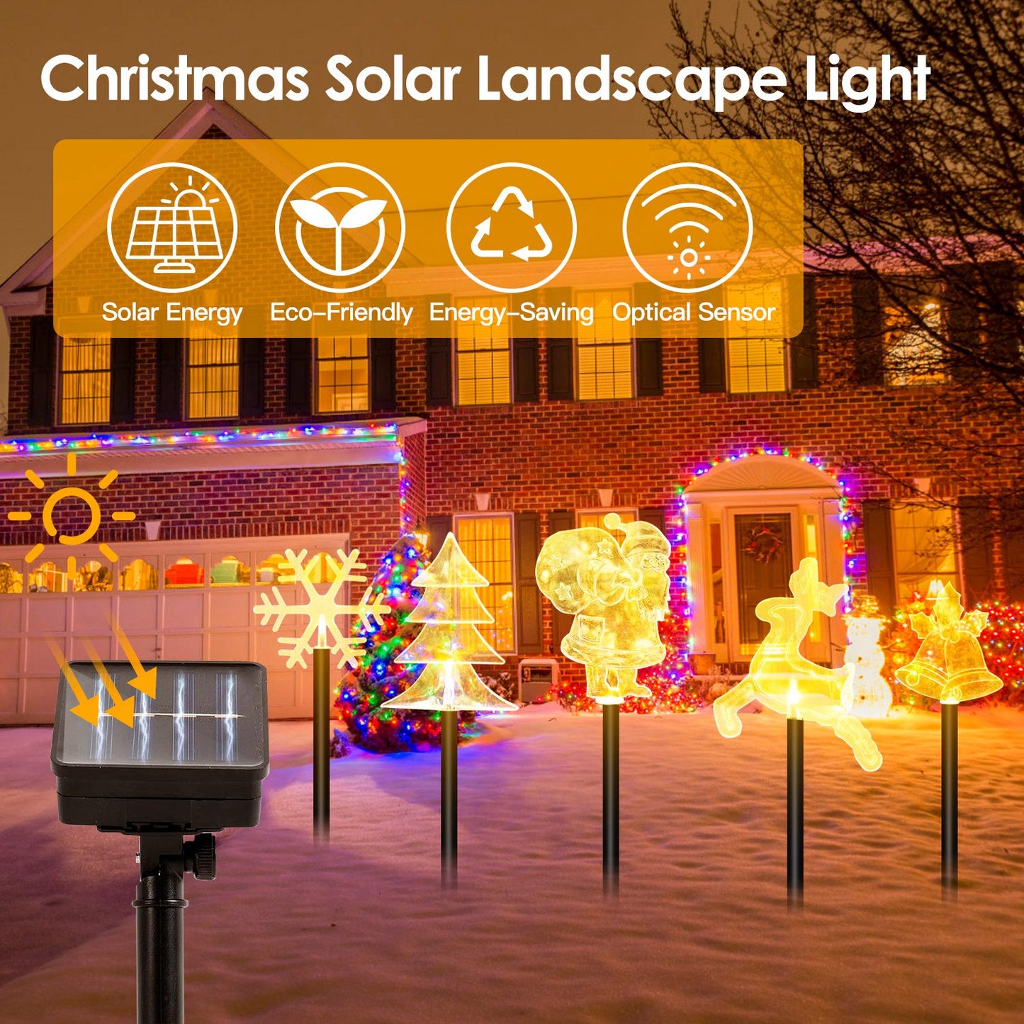 LJGelectro - 5Pcs Mixed Christmas Decoration Light Solar Stake Light Waterproof Reindeer Snowflake Bell Christmas Tree Santa Claus Light Outdoor Landscape Light