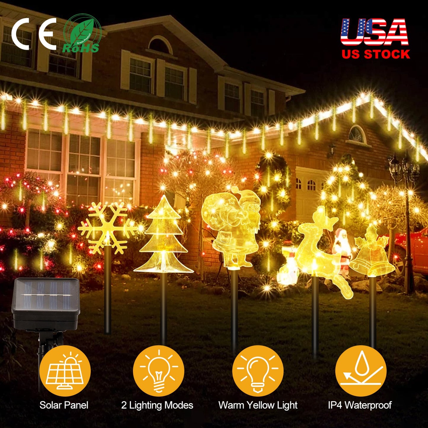 LJGelectro - 5Pcs Mixed Christmas Decoration Light Solar Stake Light Waterproof Reindeer Snowflake Bell Christmas Tree Santa Claus Light Outdoor Landscape Light