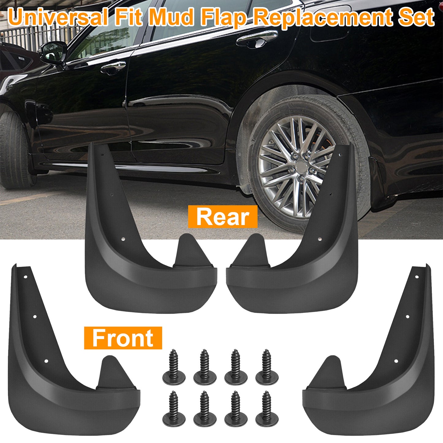 LJGelectro - 4Pcs Universal Car Splash Guards Fit for HONDA FORD CHEVROLET Mudguard Flaps For Front Rear Tire w/ Hardware