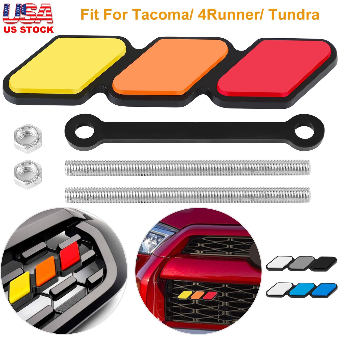 LJGelectro - Tri-color Grille Badge Emblem Fit For Toyota Tacoma 4Runner Tundra Decal Decor Grill Decoration