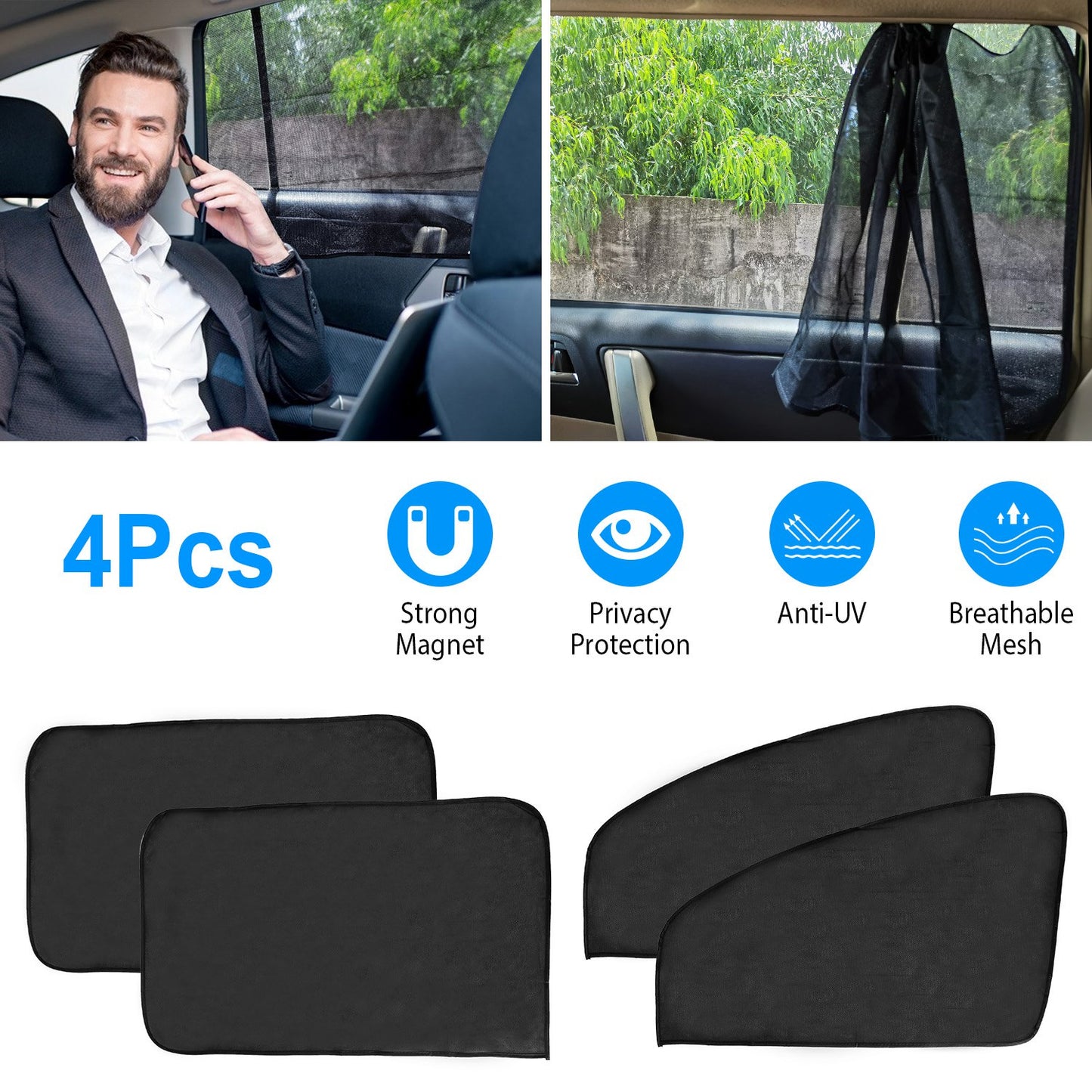 LJGelectro - 4Pcs Front Rear Car Window Magnet Covers Breathable Mesh Sun Shade Privacy Curtain Heat Insulated UV Protection Car Windshield For Baby Kids