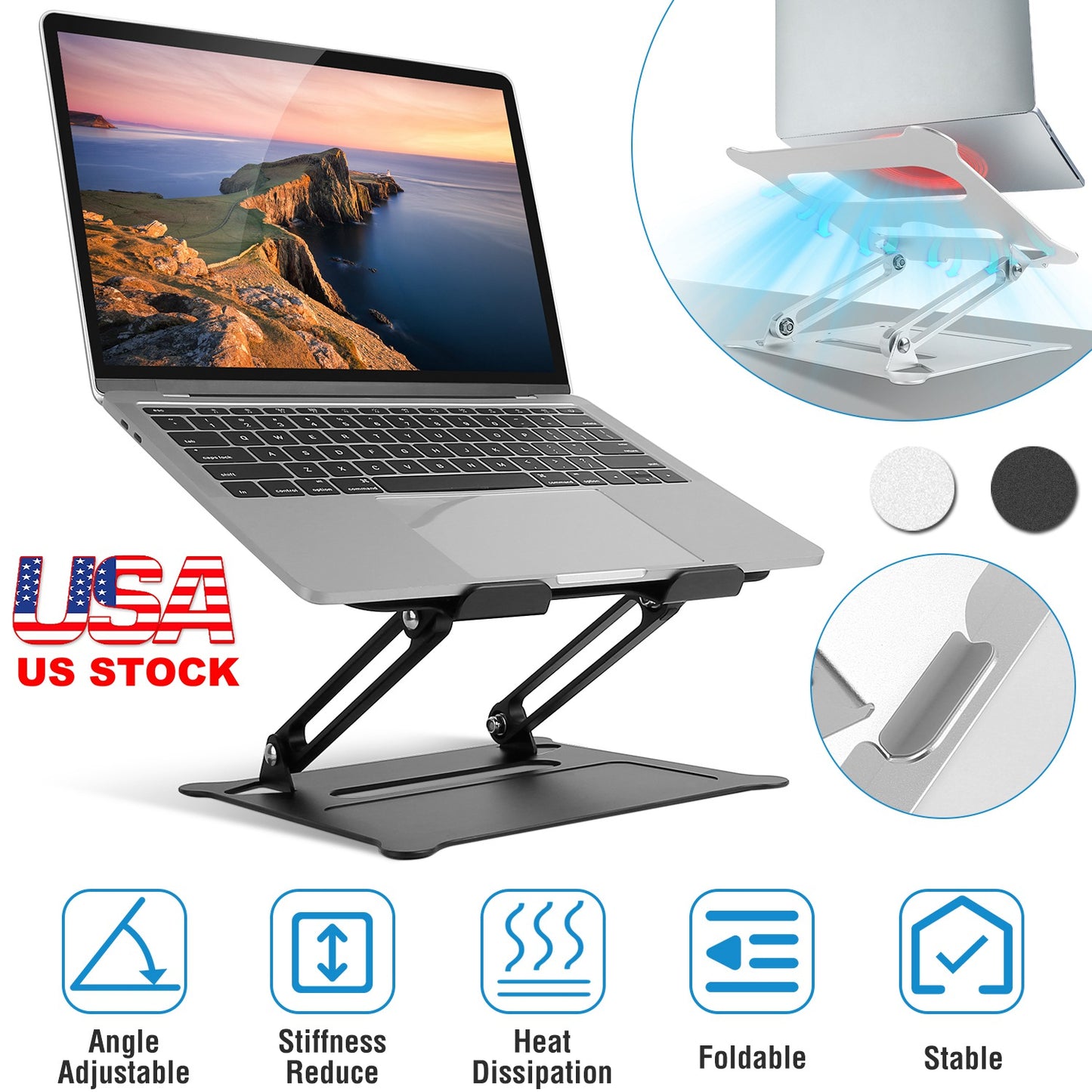 LJGelectro - Laptop Stand Aluminum Angle Adjustable Ergonomic Computer Holder Riser Heat Vent Notebook Elevator For 10in-17in MacBook Pro 13 / 15