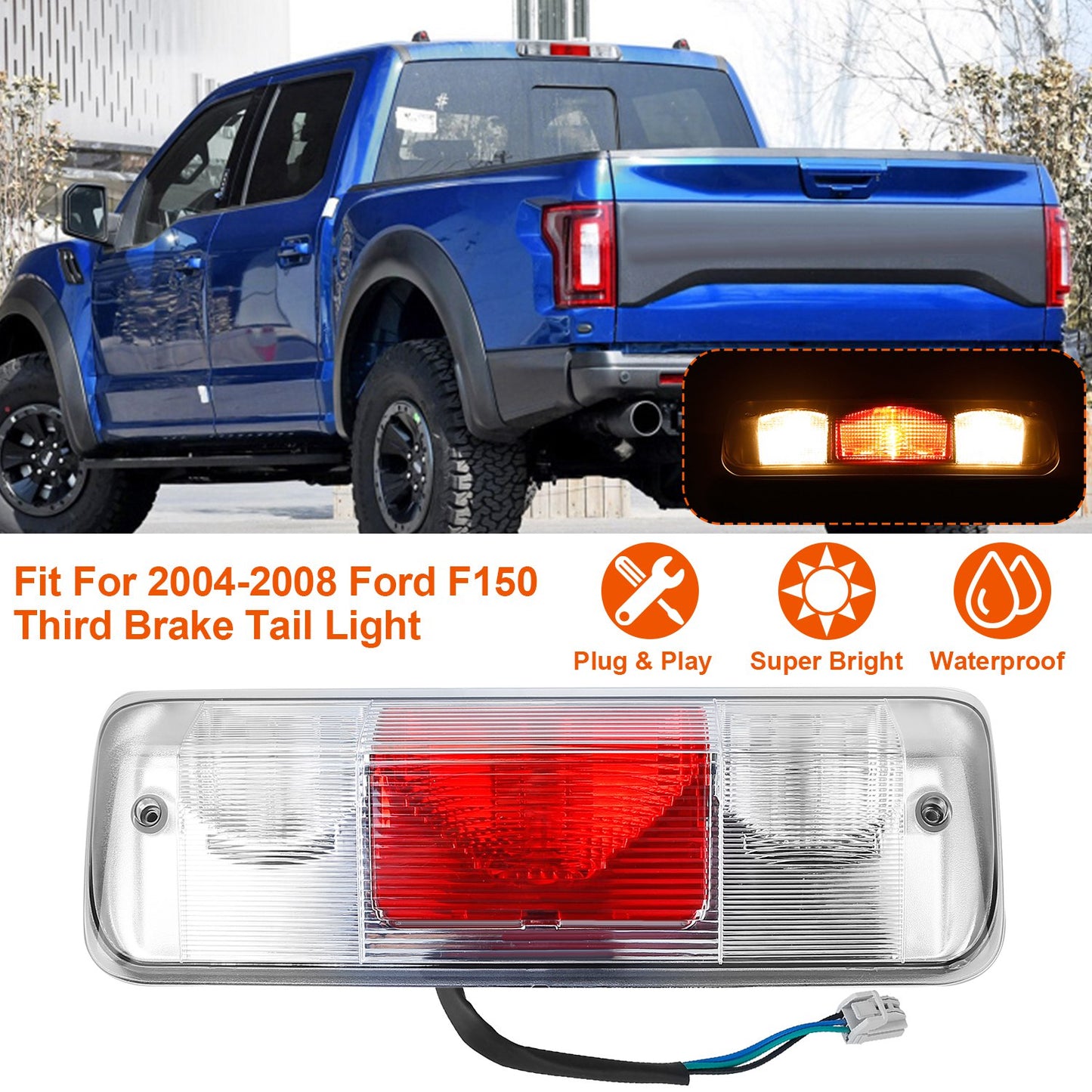 LJGelectro - Fit For 2004-2008 Ford F150 Third Brake Tail Light Cargo Lamp Bar Rear Center High Mount Stop Light