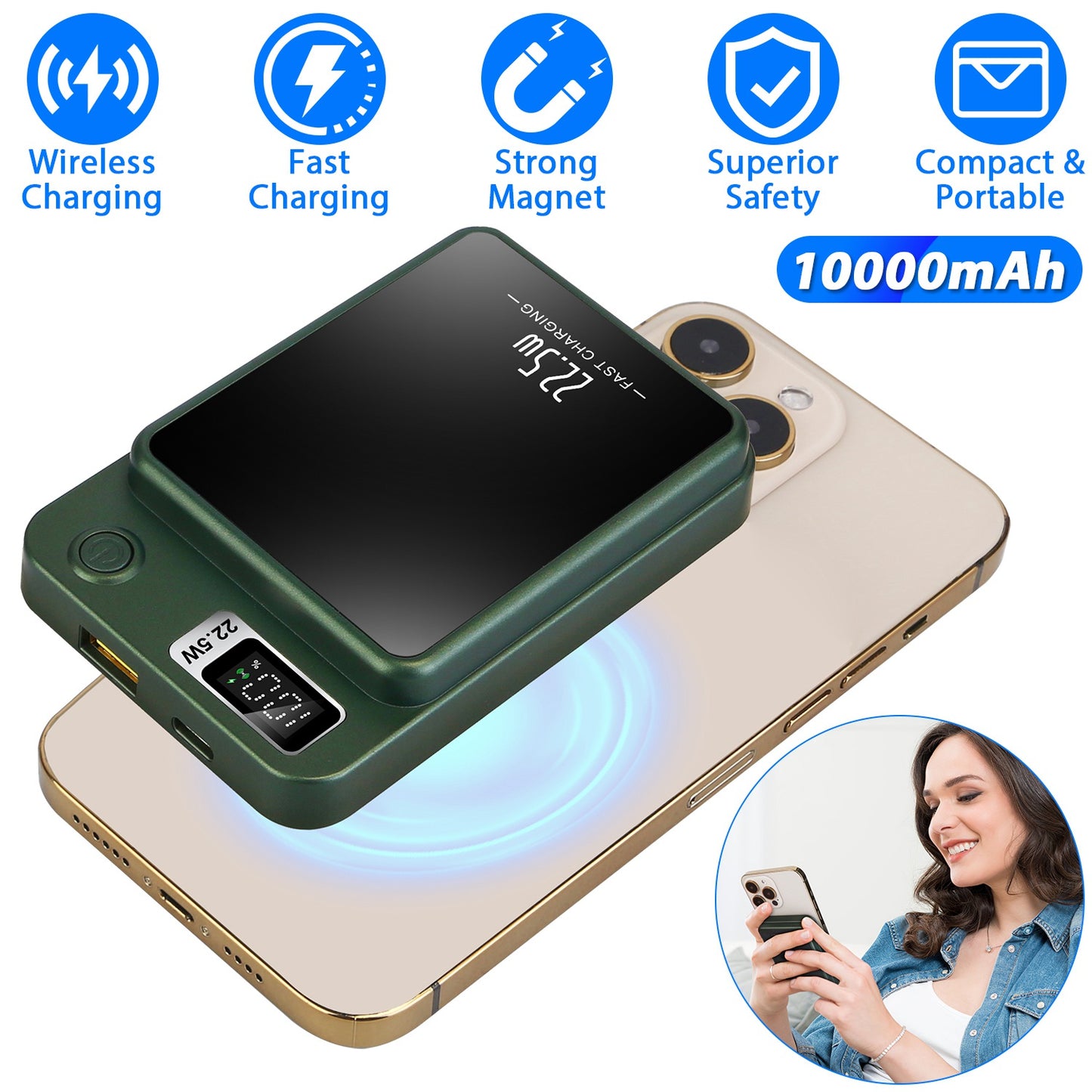 LJGelectro - 2 In 1 Magnetic Wireless Power Bank 10000mAh PD20W Fast Charger MagSafe Wireless Power Bank Fit for IOS Phones IOS Phone 14 Series And More