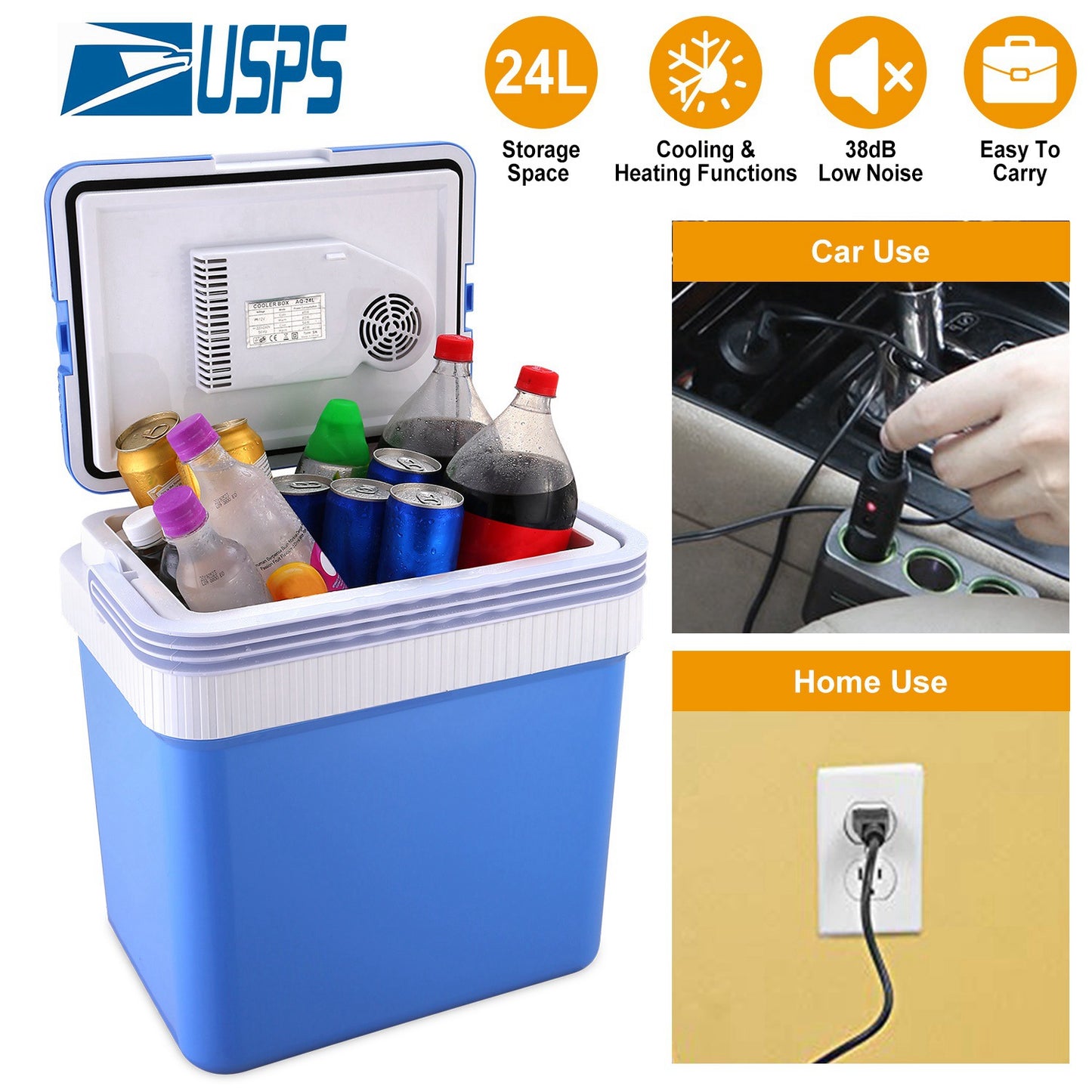 LJGelectro - 24L Portable Car Cooler 12V Car Refrigerator Travel Cooling Warmer Fridge Box Home Use