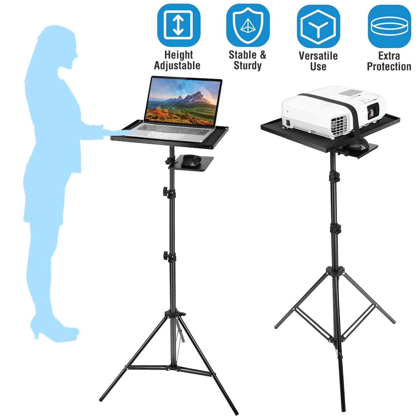 LJGelectro - Laptop Projector Tripod Stand Adjustable Height Notebook Floor Stand Portable Computer DJ Equipment Holder Mount Elevator For Presentation Studio