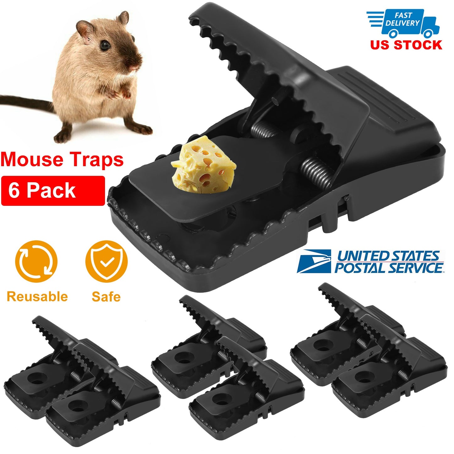 LJGelectro - 6 Pack Mouse Traps Reusable Rat Trap Mice Snap Trap Effective Mouse Catcher Quick \'N Vole Effective Mice Control with Unique Jaw Design That Capture