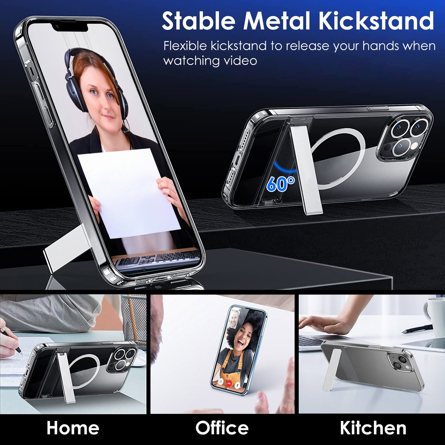 LJGelectro - Magnetic Metal Kickstand Clear Case Shockproof Anti Yellowing Phone Cover Compatible with Magsafe Fit for IOS Phone 14 Pro