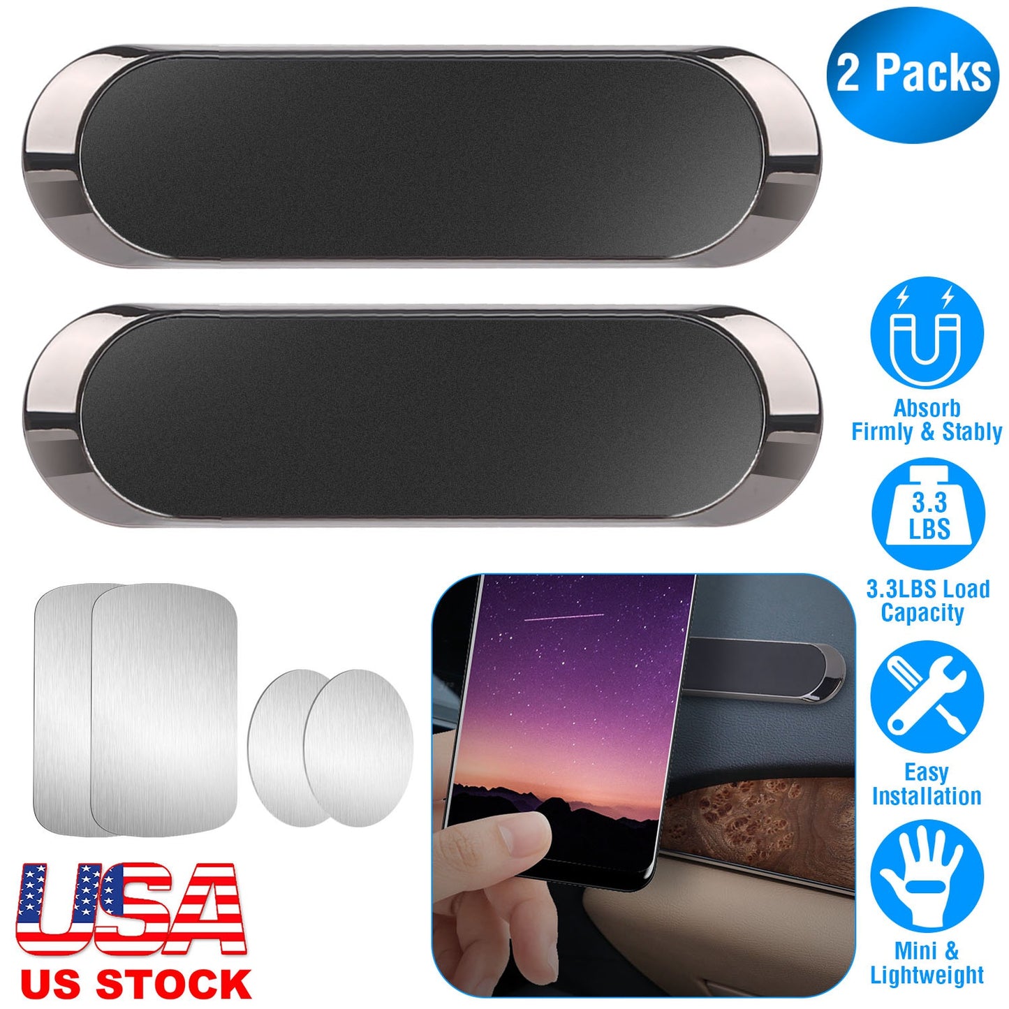 LJGelectro - 2 Pack Universal Magnetic Car Mounts Dashboard Magnet Phone Holder Stand Fit for iPhone Galaxy iPad