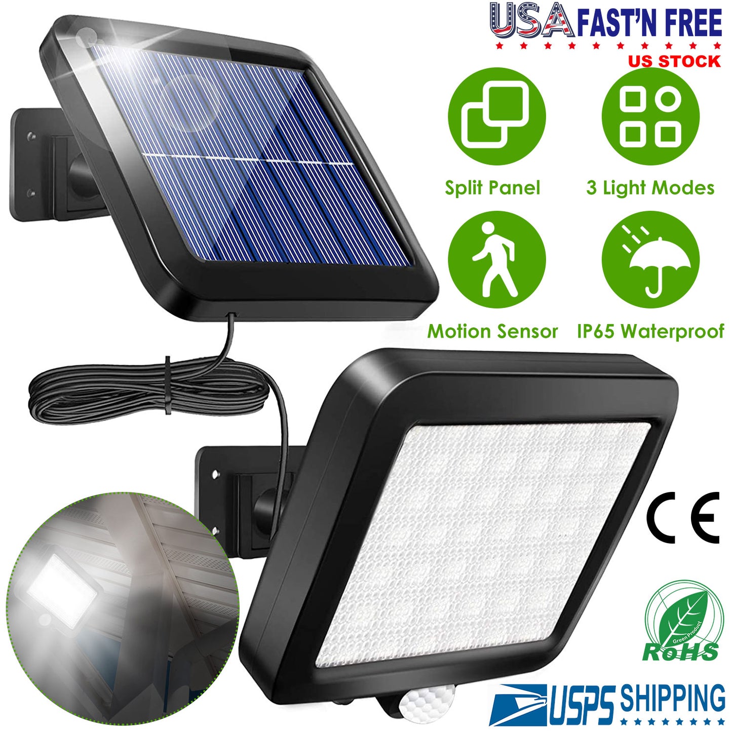 LJGelectro - 56 LEDs Outdoor Solar Security Light Flood Light Wall Solar Lamp Motion Sensor Solar Light LED Garden Path Garage Light