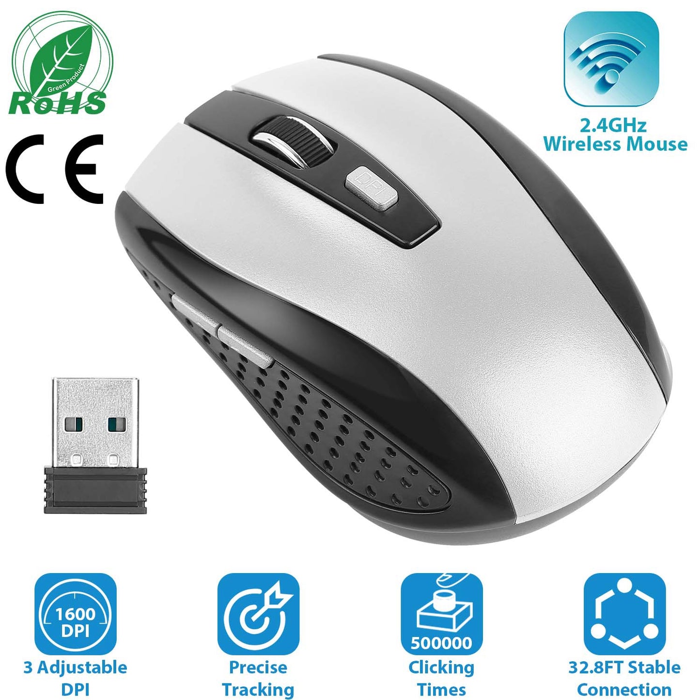 LJGelectro - 2.4G Wireless Gaming Mouse Optical Mice w/ Receiver 3 Adjustable DPI 6 Buttons For PC Laptop Computer Macbook