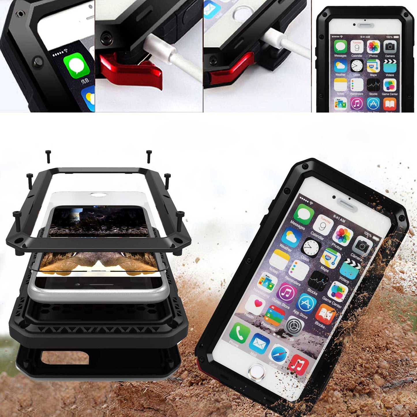 LJGelectro - Rugged Shock-Resistant Hybrid Full Cover Case For iPhone 6 Plus