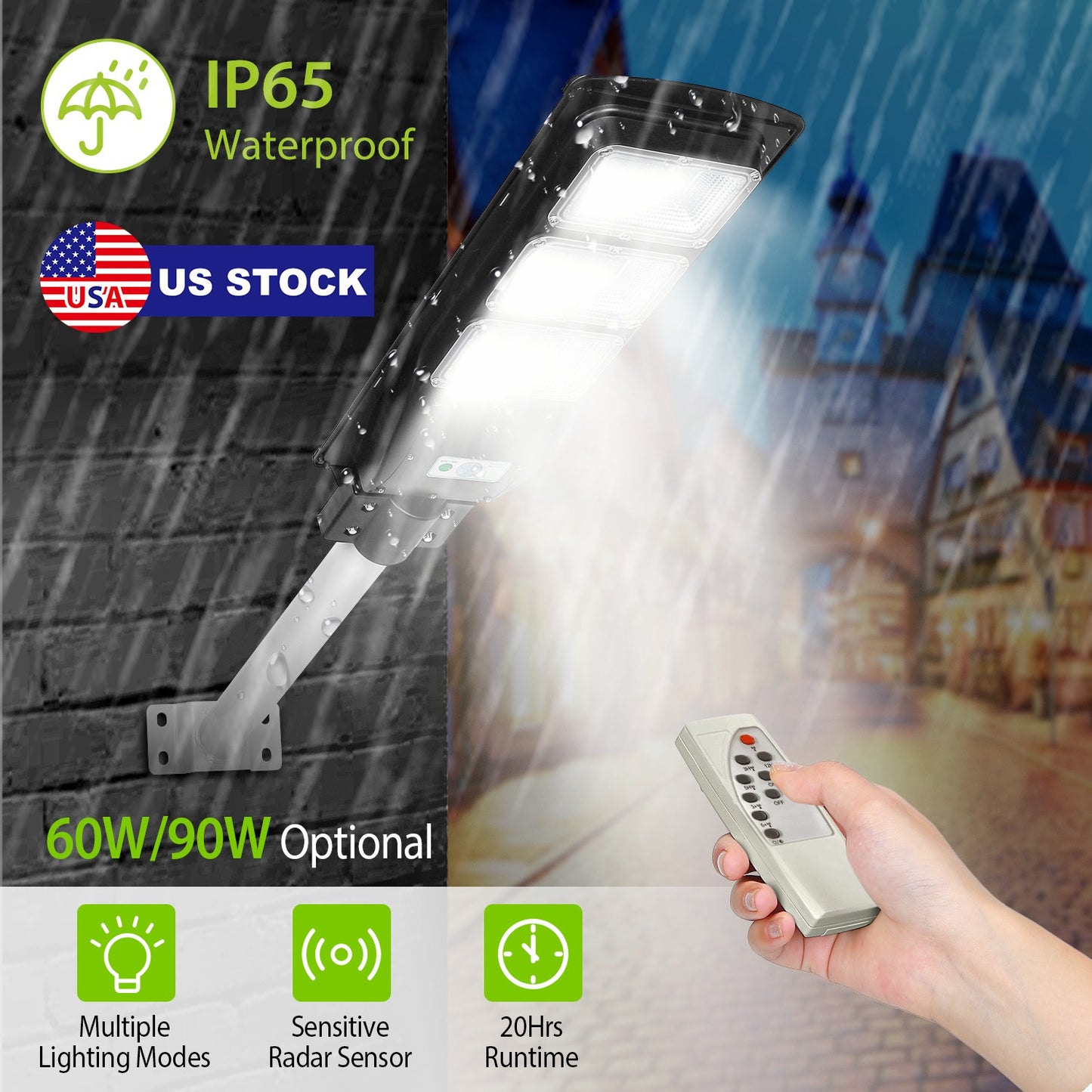 LJGelectro - Solar Street Path Light Outdoor 180LEDs Radar Sensor Remote Control Wireless Lamps IP65 Waterproof Lighting For Garage Front Door Garden Pathway