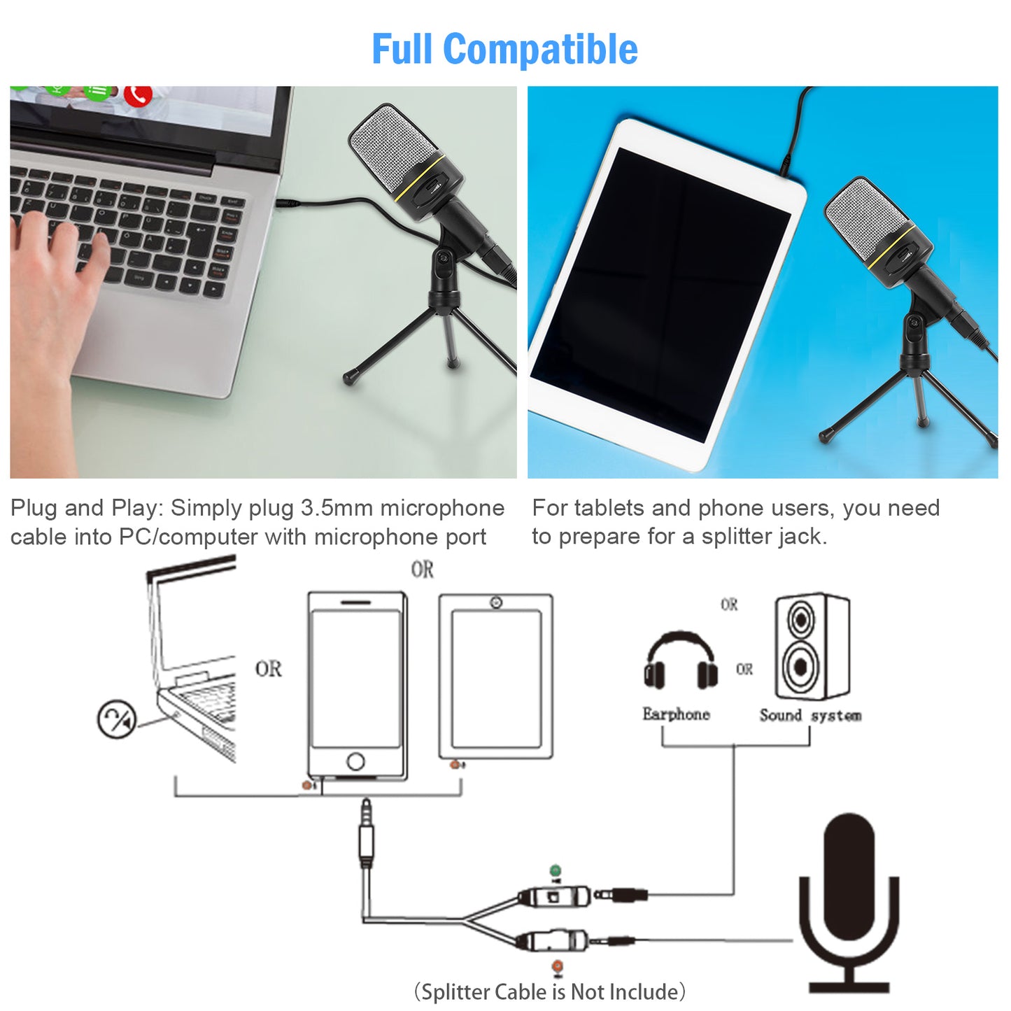 LJGelectro - Pro Condenser Microphone w/ Tripod Stand Audio Studio Recording Desktop Mic Flexible Mic For Podcasting Broadcasting Gaming Chatting Webcasting w/3.5m