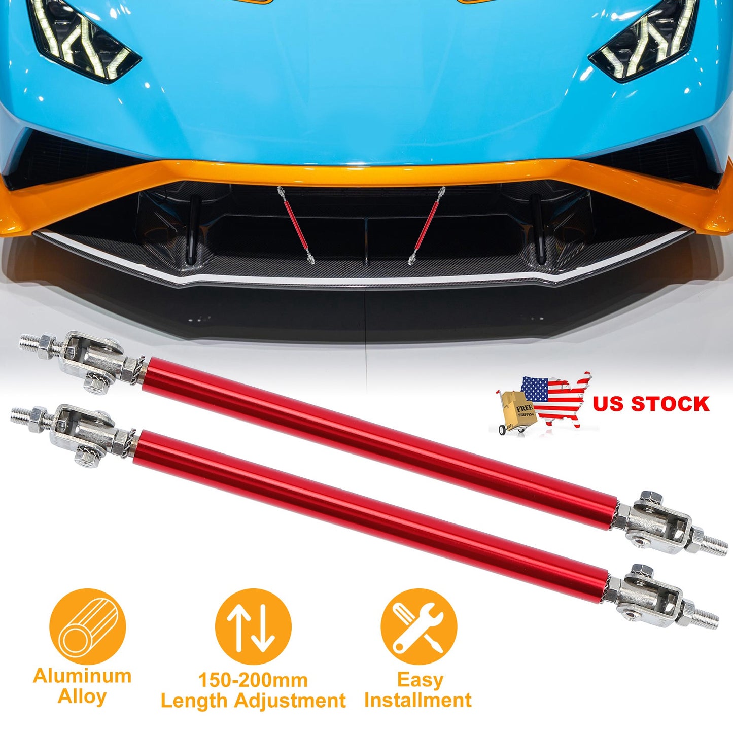 LJGelectro - 2Pcs Splitter Rod Front Bumper Lip Rod Strut Adjustable Lip Spoiler Tie Support Rods 150mm-200mm