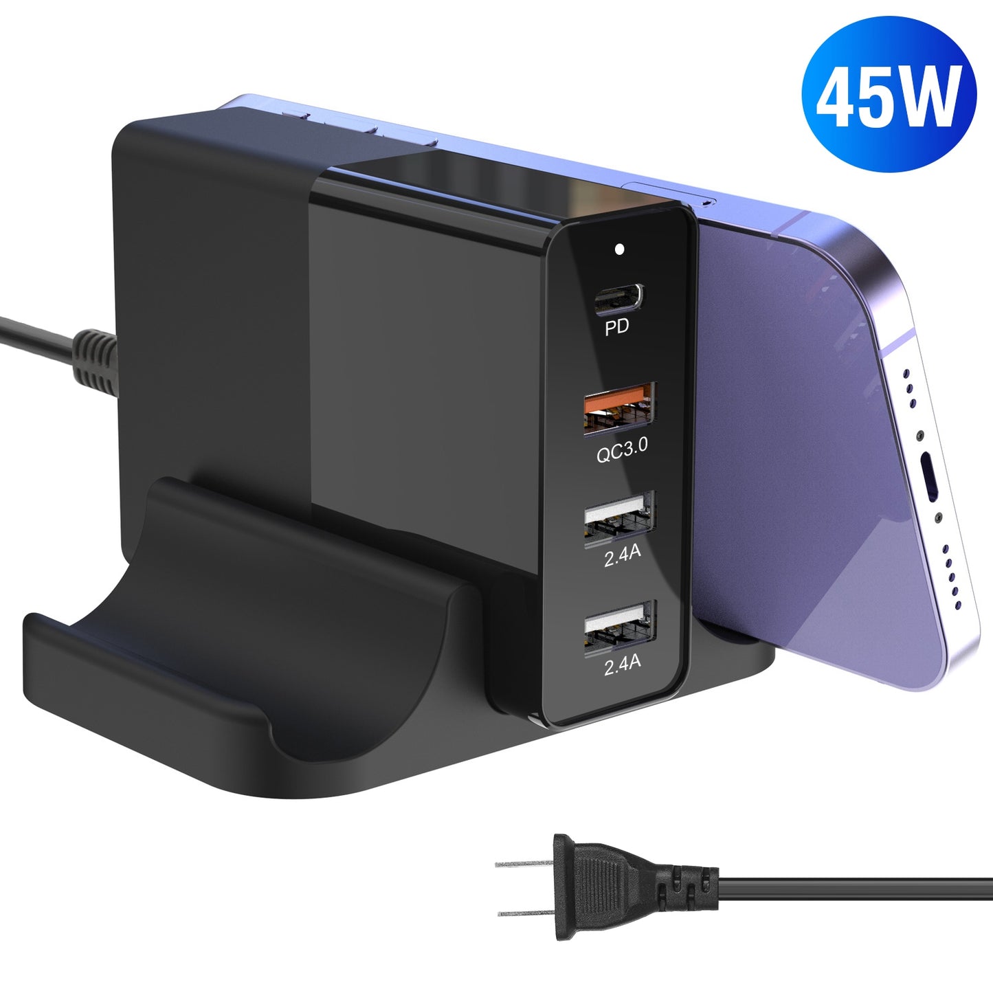 LJGelectro - USB Fast Charger 45W 4-Port Fast Charging Station Type-C Wall Charger PD Adapter with 1 Type-C Port 3 USB-A Ports Fit for IOS Phone 13/iPad/Galaxy/Lap