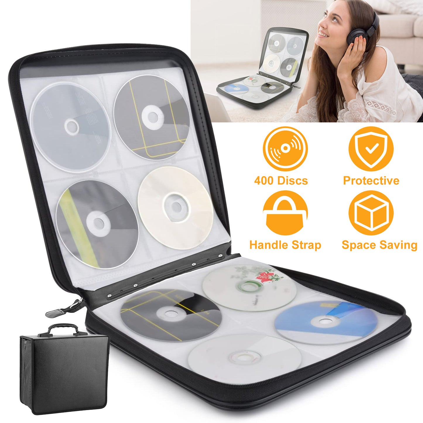 LJGelectro - 400 Discs CD Case CD DVD Storage Binder Sleeves Bag Portable Media Disk Wallet Album W/ Carrying Handle