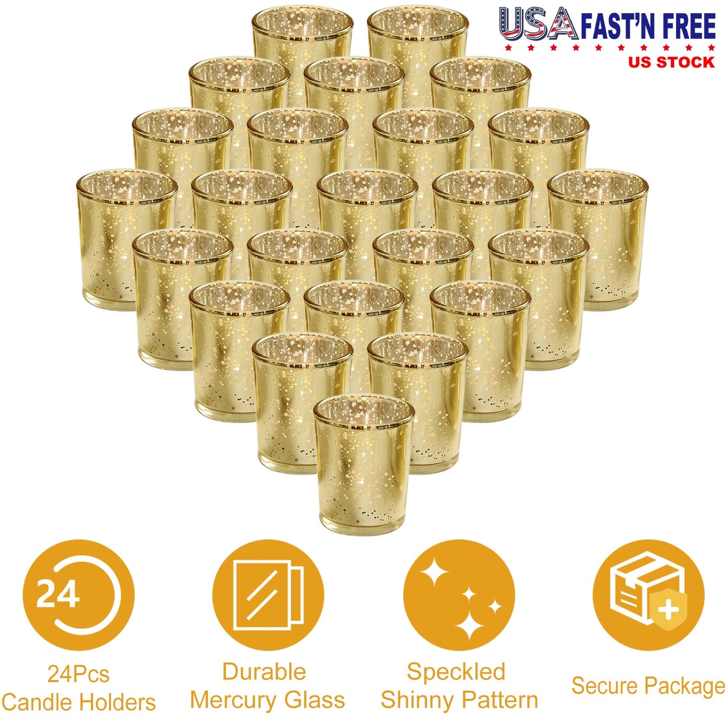 LJGelectro - 24Pcs Gold Votive Tealights Candle Holders Mercury Glass Shinny Candle Holders For Wedding Birthday Party Home Decoration Table Centerpiece