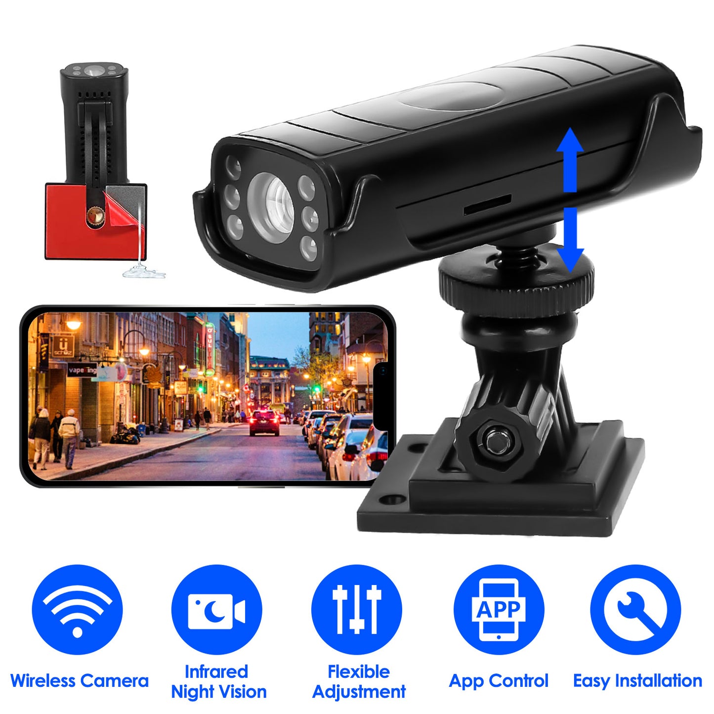 LJGelectro - Wireless Camera Reverse Hitch Guide Camera Vehicle Backup Rechargeable Camera with Flexible Adhesive Base Night Vision for Car RVs Trailer Truck