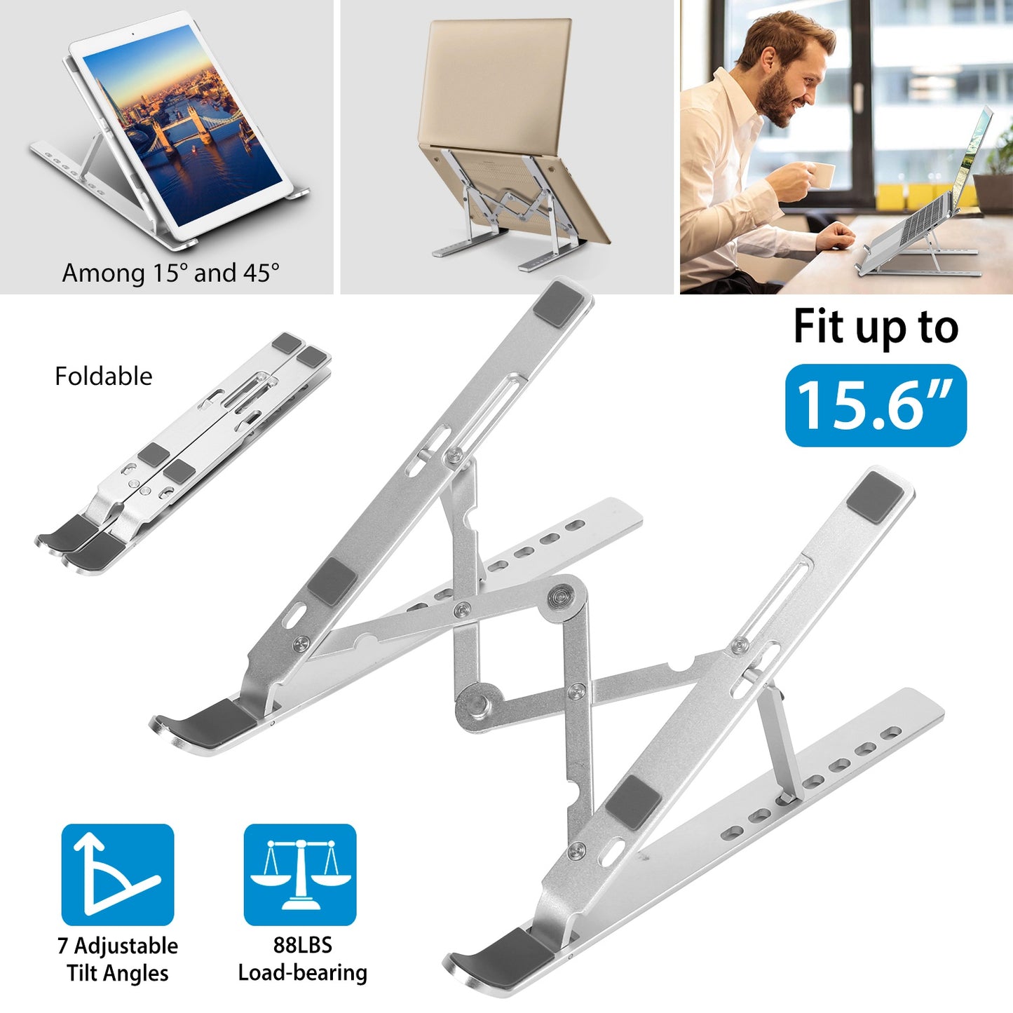 LJGelectro - Laptop Stand Lifter Foldable Aluminum Desktop Phone Holder Stand Angle Adjustable Tablet PC Holder Riser Ventilated Laptop Phone Tray