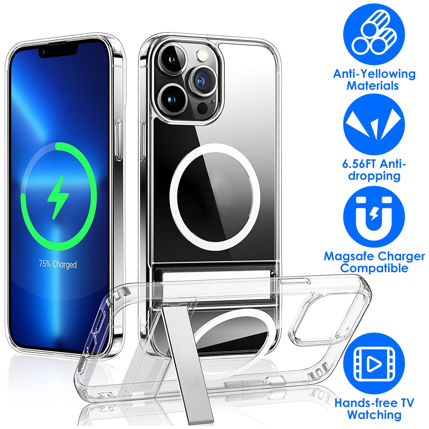 LJGelectro - Magnetic Metal Kickstand Clear Case Shockproof Anti Yellowing Phone Cover Compatible with Magsafe Fit for IOS Phone 13