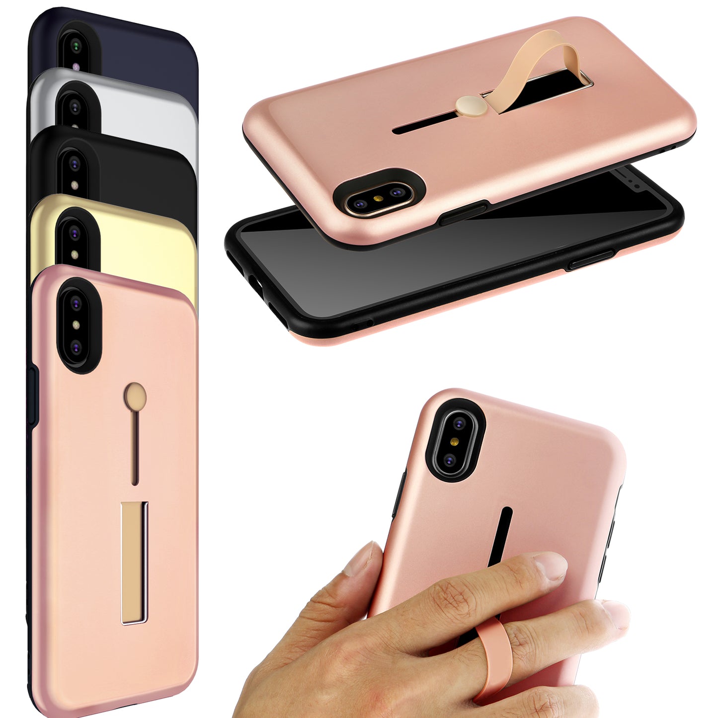 LJGelectro - Finger Strap Phone Case for iPhone X Drop-protection Finger Ring Rugged Phone Case with Kickstand Dual Layer Case