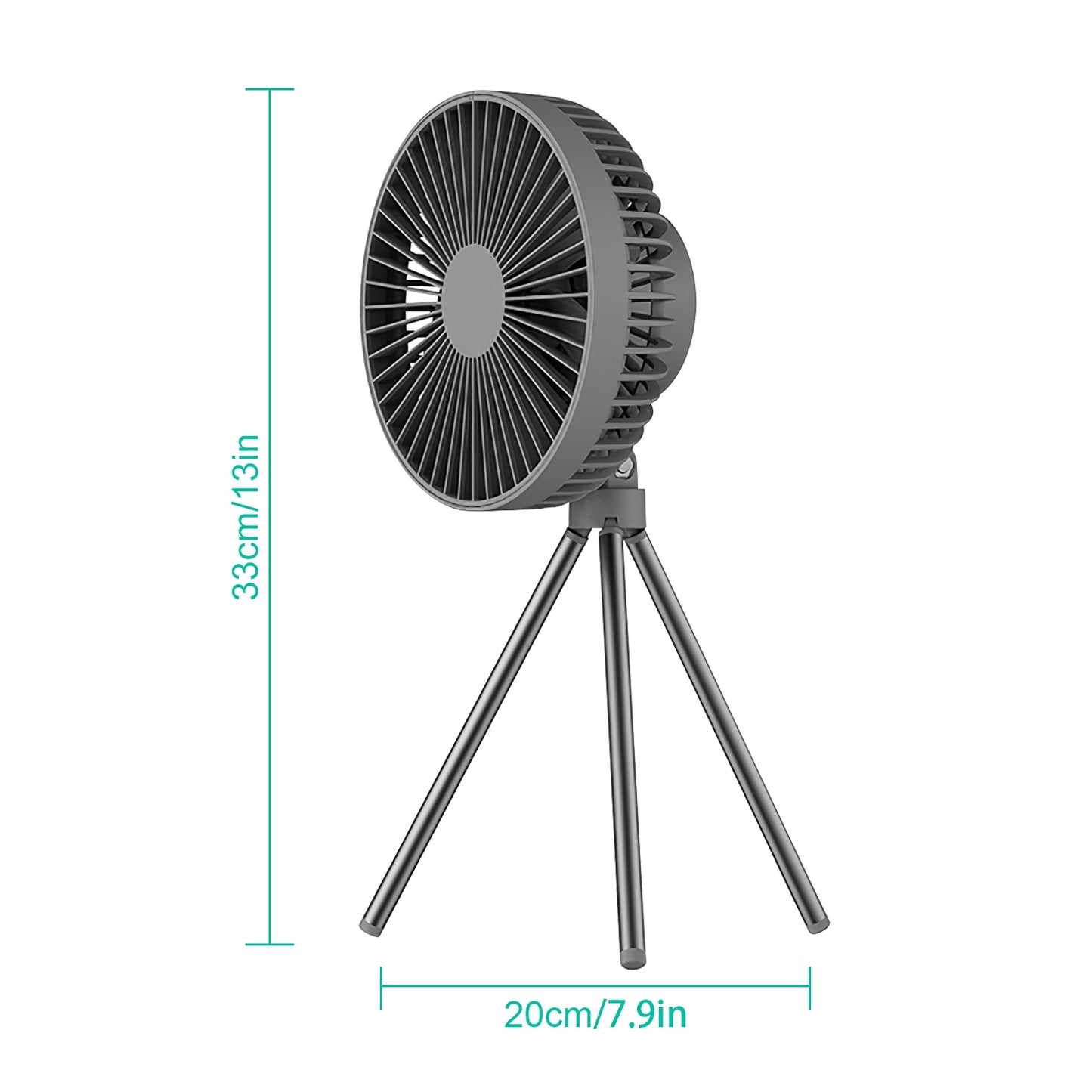 LJGelectro - Portable Camping Fan Rechargeable Battery Powered Foldable Tripod Fan for Tent with Hanging Hook Carabiner Personal Desk Fan with 3 Speed Setting for