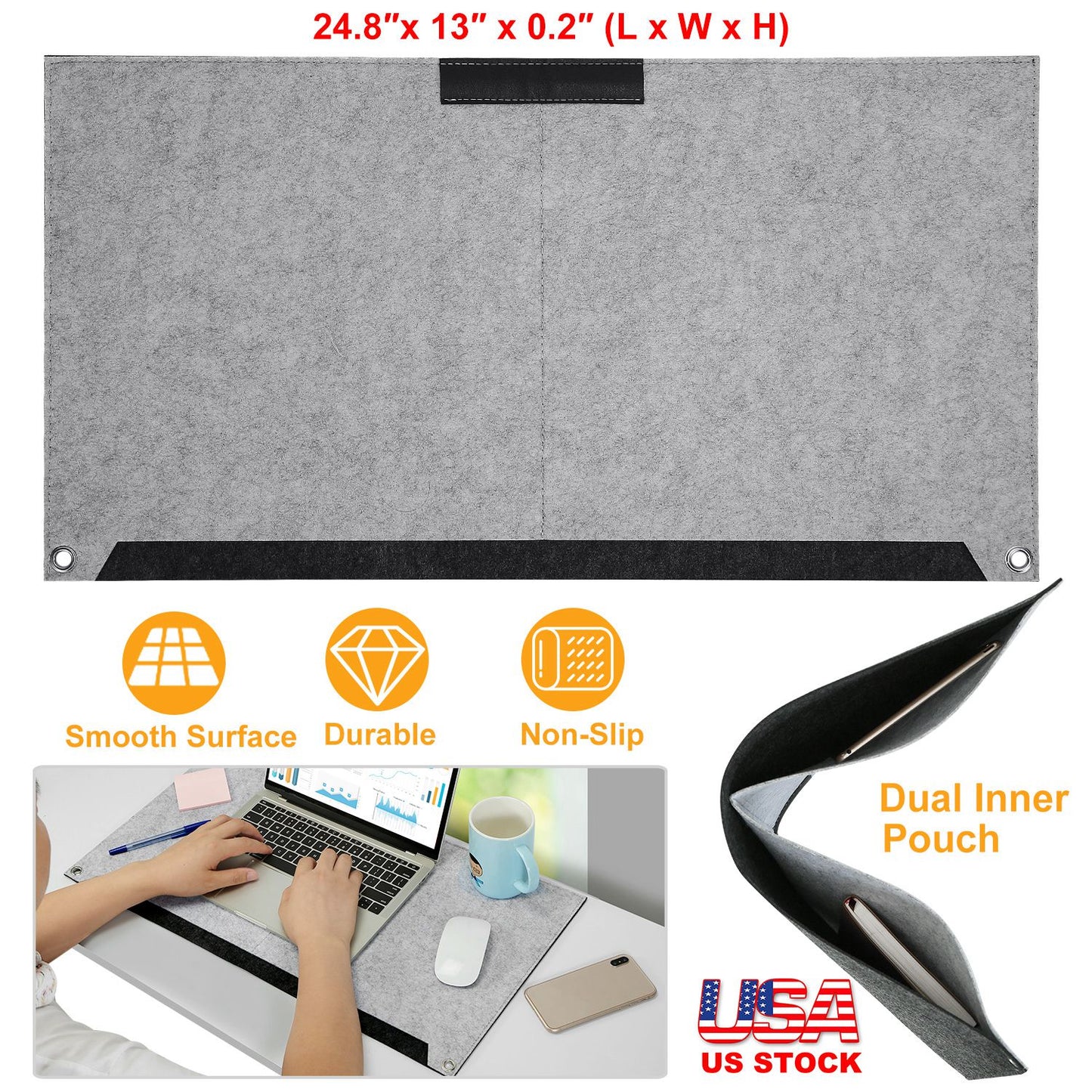 LJGelectro - Extended Gaming Mouse Pad Soft Felts Table Mouse Pads Non-Slip & Dust-Proof Desk Pad Anti-Scratch Desk Pad Keyboard Mat (24.8 x 13 x 0.2in) for Work &