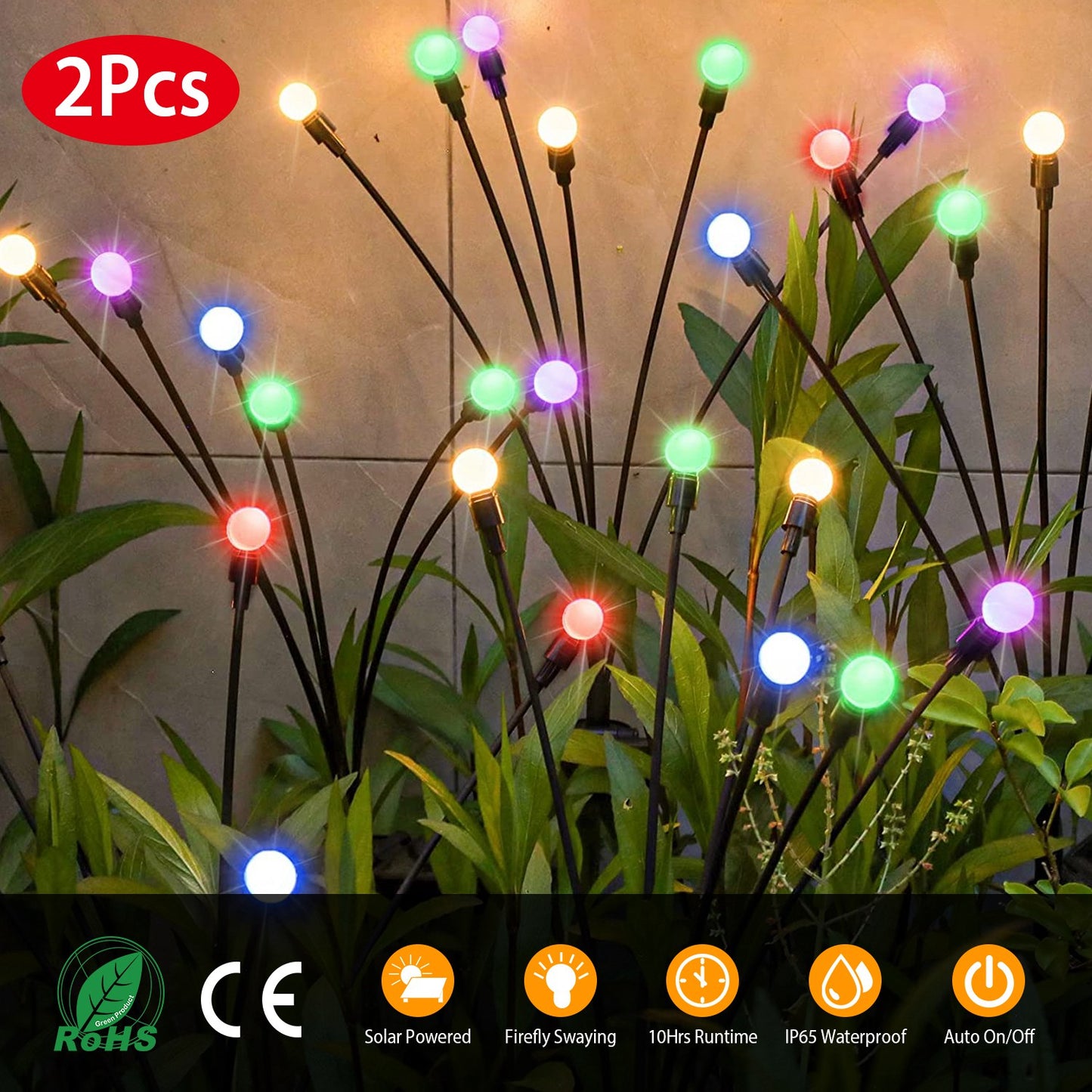 LJGelectro - 2Pcs Solar Firefly Lights Swaying Decorative Pathway Lamp IP65 Waterproof Landscape Patio Yard Night Light