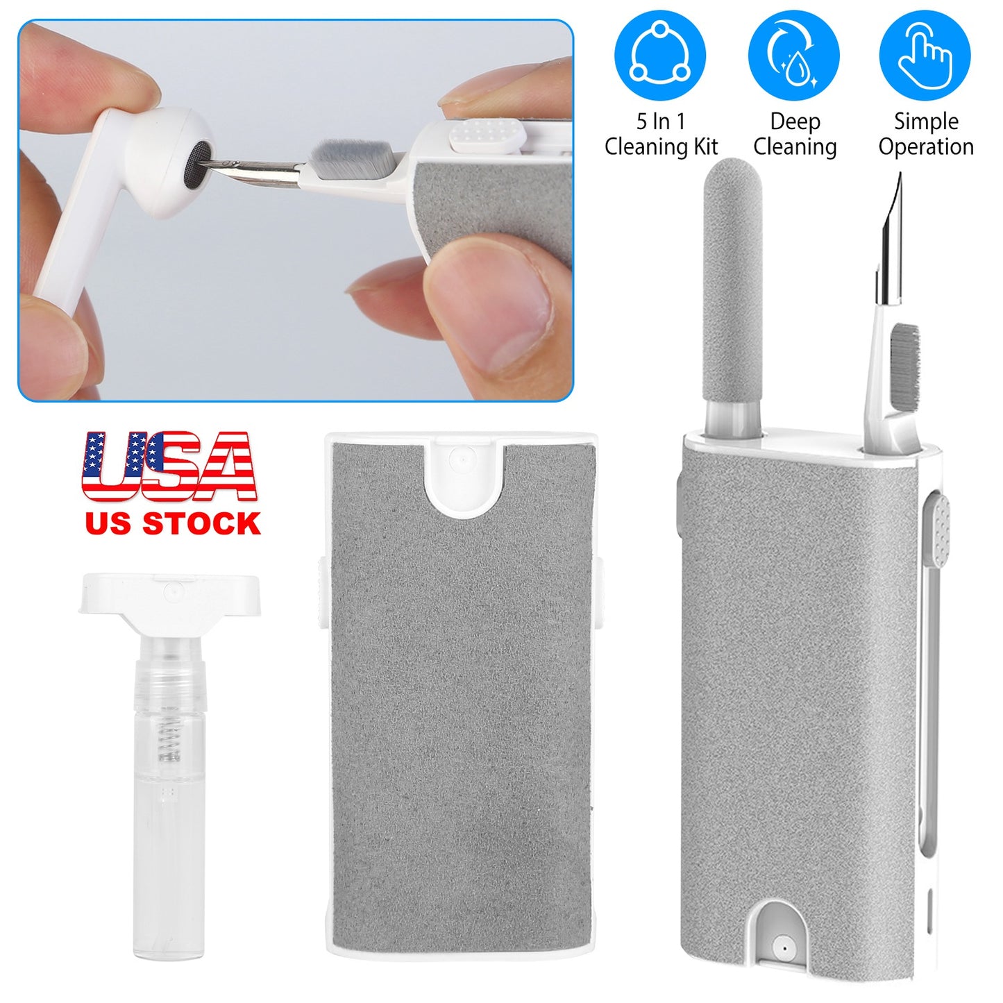 LJGelectro - Multi-Function Airpod Pen Cleaner Kit Laptop Phone Screen Mop Cleaner Earphone Cleaning Brush Charging Case Flocking Sponge Cleaner