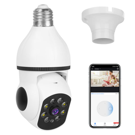 LJGelectro - E27 WiFi Bulb Camera 1080P FHD WiFi IP Pan Tilt Security Surveillance Camera with Two-Way Audio Full Color Night Vision Flood Light Motion Tracking Si