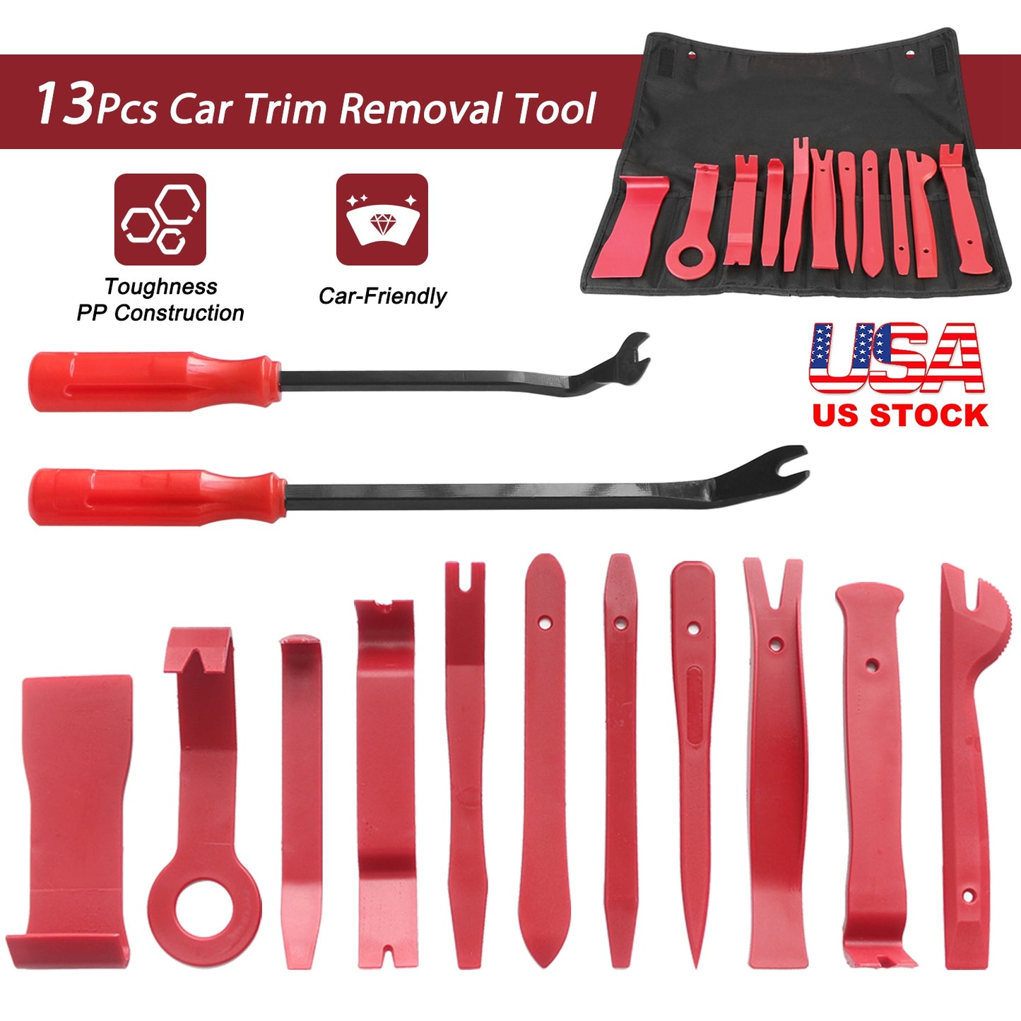 LJGelectro - 13 Pcs Car Trim Removal Tool Auto Door Panel Clip Dash Plastic Interior Radio Body Open Pry Kit