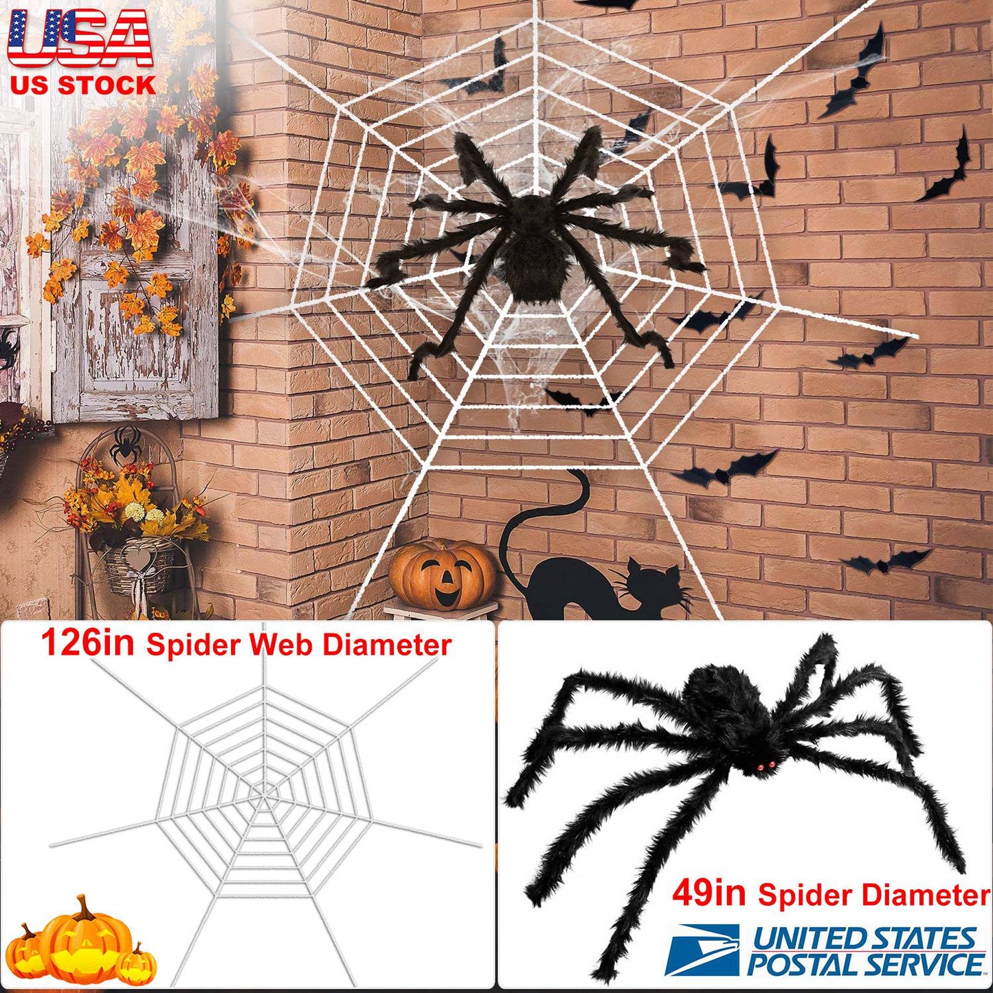 LJGelectro - Halloween Decorations Spider Outdoor 49inch Halloween Spider with 126 inch Tarantula Mega Spider Web Hairy Poseable Scary Spider Outdoor Yard Creepy D