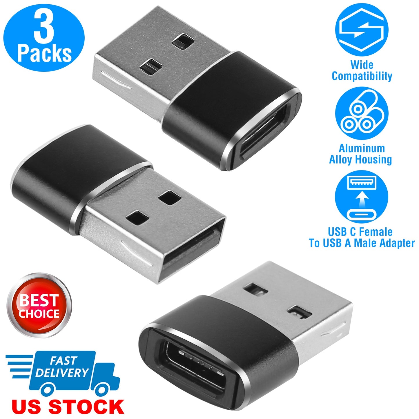 LJGelectro - 3 Packs USB C Type-C Female to USB Type A Male Port Converter Adapter Connector