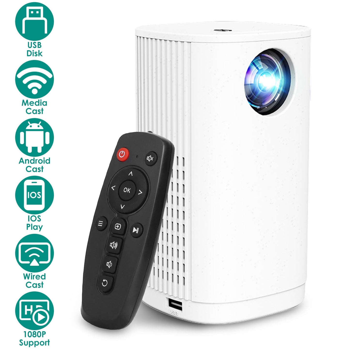 LJGelectro - WiFi Mini Projector Portable 1080P Projector Phone Projector Home Movie Projector Compatible with IOS Android iPads U Disk