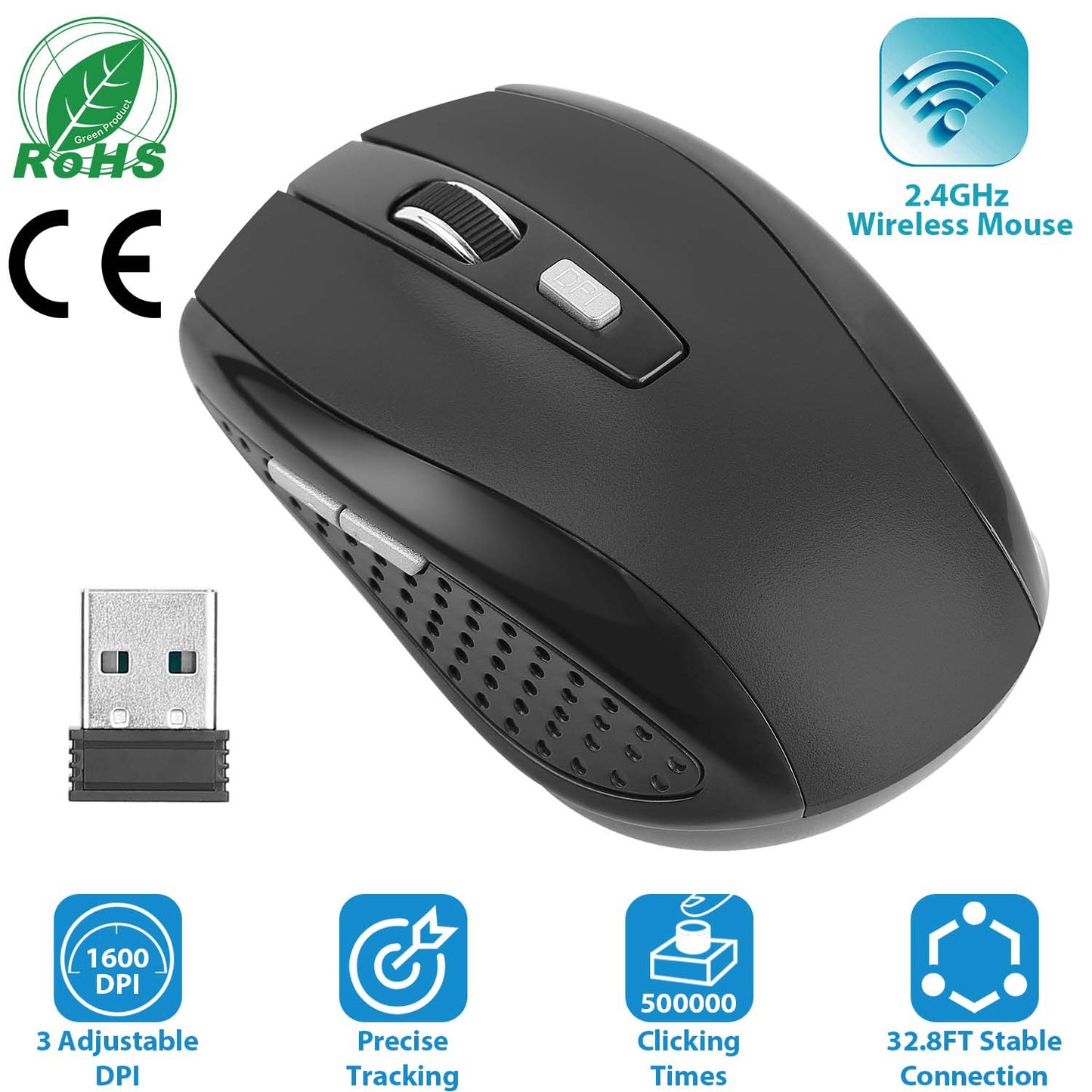 LJGelectro - 2.4G Wireless Gaming Mouse Optical Mice w/ Receiver 3 Adjustable DPI 6 Buttons For PC Laptop Computer Macbook