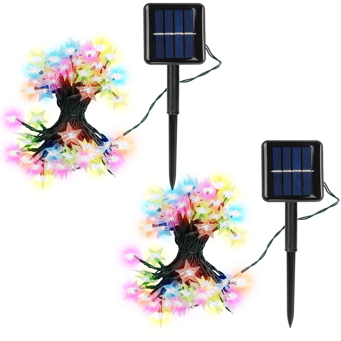 LJGelectro - 2Pcs Solar Powered String Lights 39.3FT 100LED Beads Fairy Star Lights IP65 Waterproof Decorative Garden Party Christmas Tree Stake Lamps w/ 8 Lightin