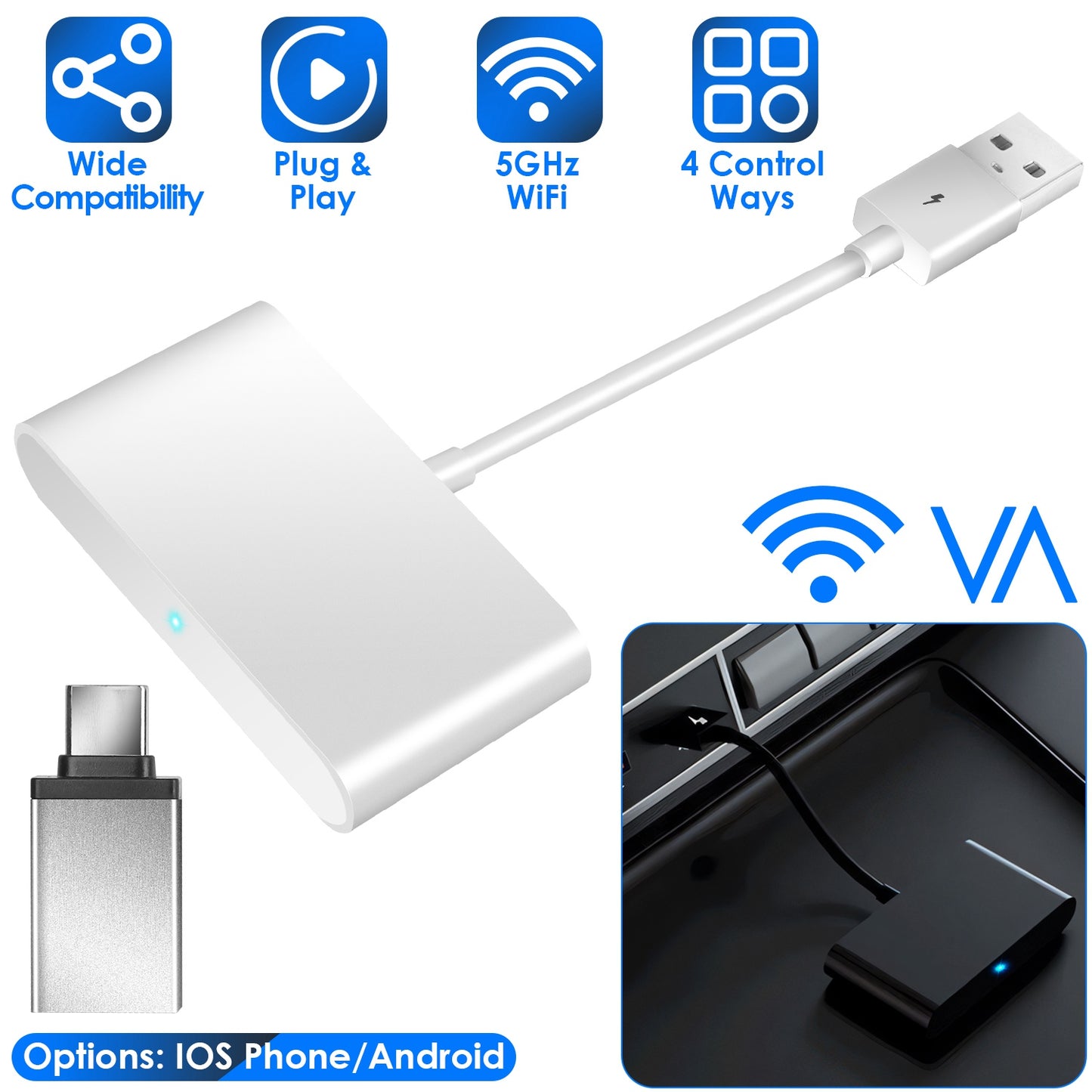 LJGelectro - IOSPhone Wireless Adapter for In-car Infotainment System 5GHz WiFi Car Auto Navigation Player Fit for FORD HONDA CHEVROLET IOSPhone 6+