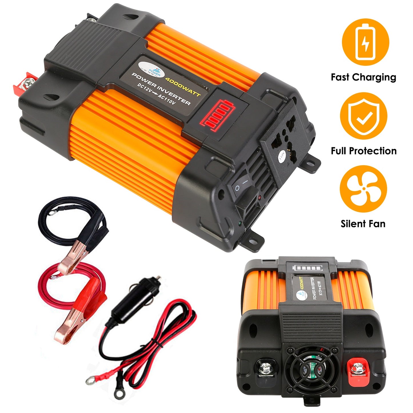 LJGelectro - 500W Continuous Power Inverter DC 12V To AC 110V Car 4000w Peak Power Inverter w/ Dual 5V 2.1A USB Ports For RV Caravan Truck Laptop