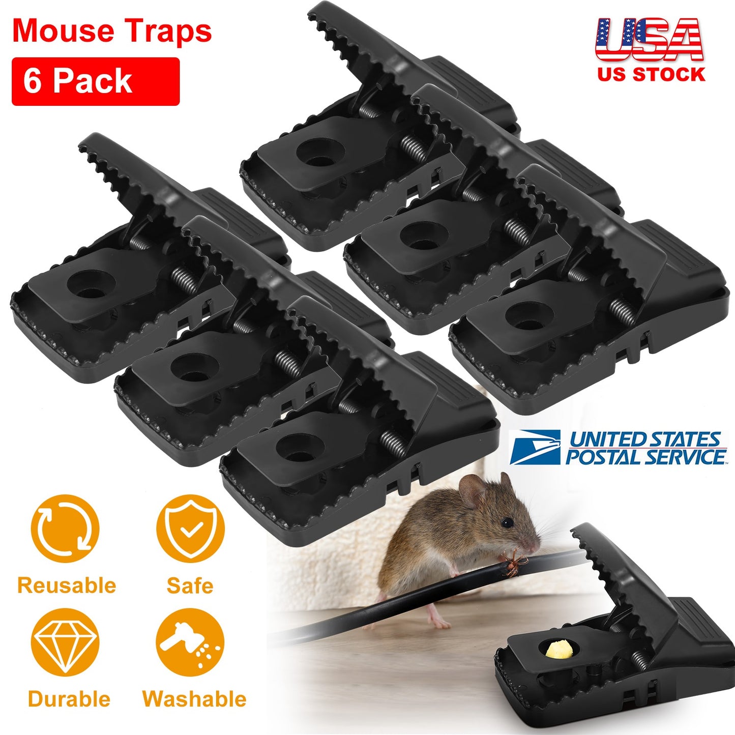 LJGelectro - 6 Pack Mouse Traps Reusable Rat Trap Mice Snap Trap Effective Mouse Catcher Quick \'N Vole Effective Mice Control with Unique Jaw Design That Capture