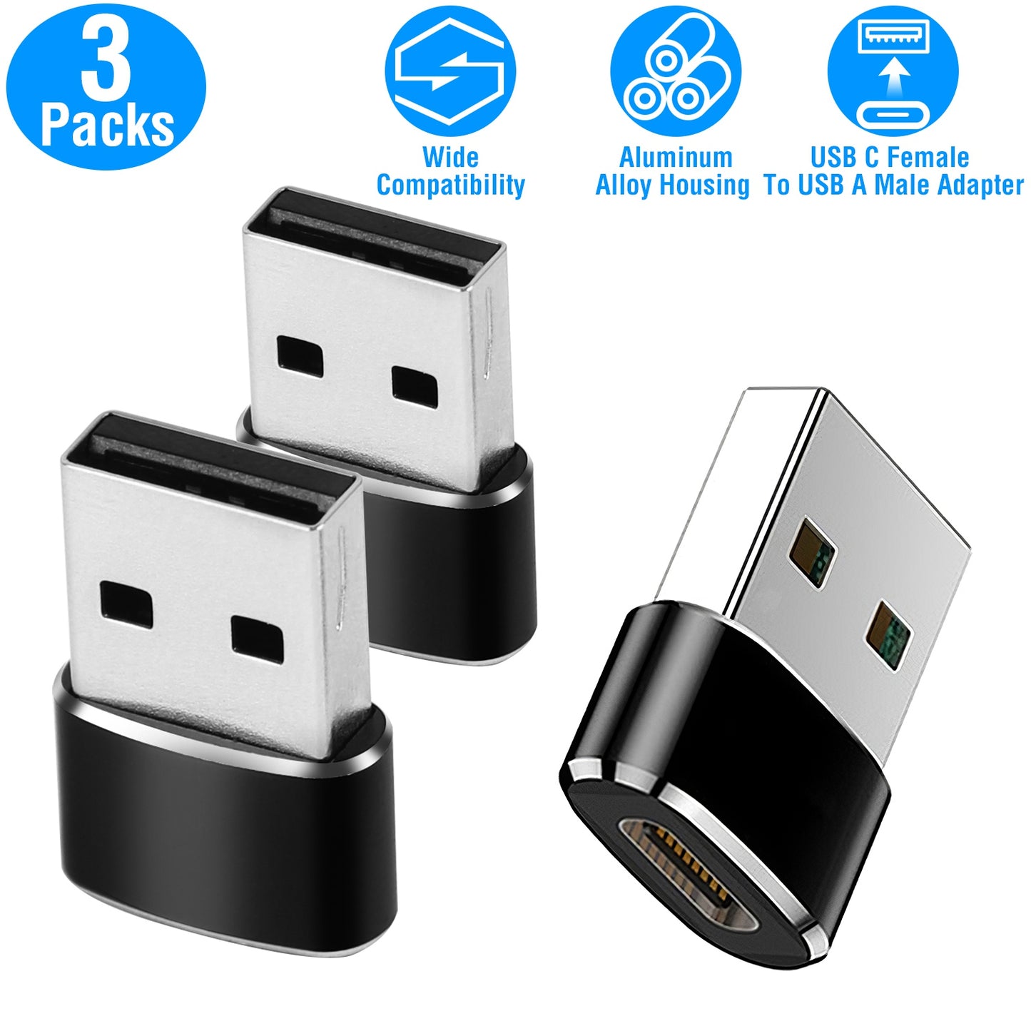 LJGelectro - 3 Packs USB C Type-C Female to USB Type A Male Port Converter Adapter Connector