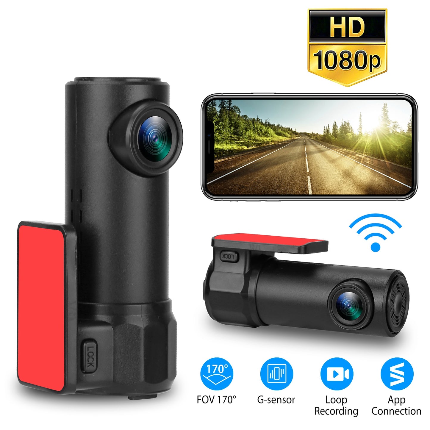 LJGelectro - 1080P Dash Cam Car Camera Recorder 170°HD Looping Recording G-sensor App Wifi Car DVR