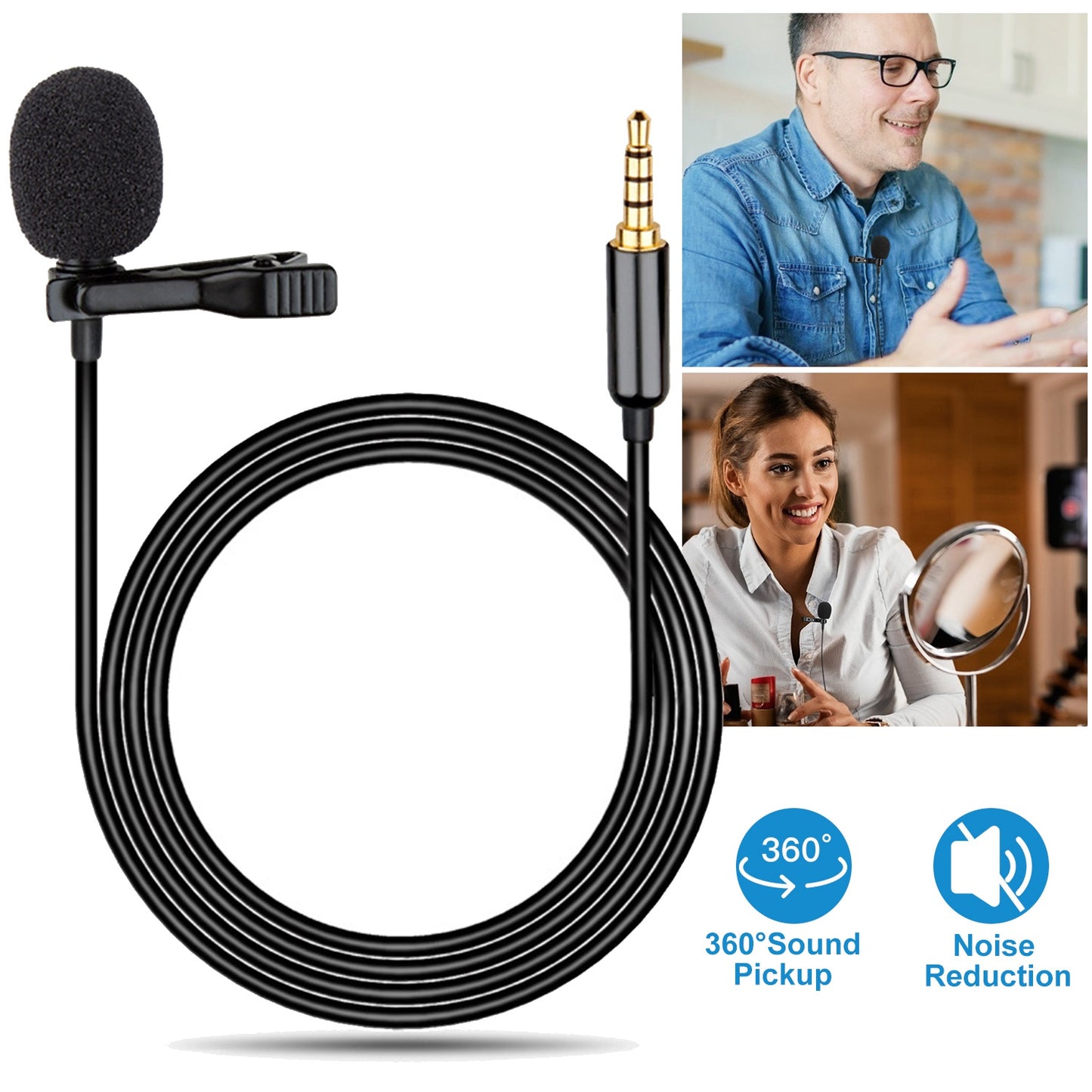 LJGelectro - Clip On Microphone Hands Free Lavalier Lapel Mic Omnidirectional Microphone w/ 3.5mm Jack For Camera Smartphone Computer