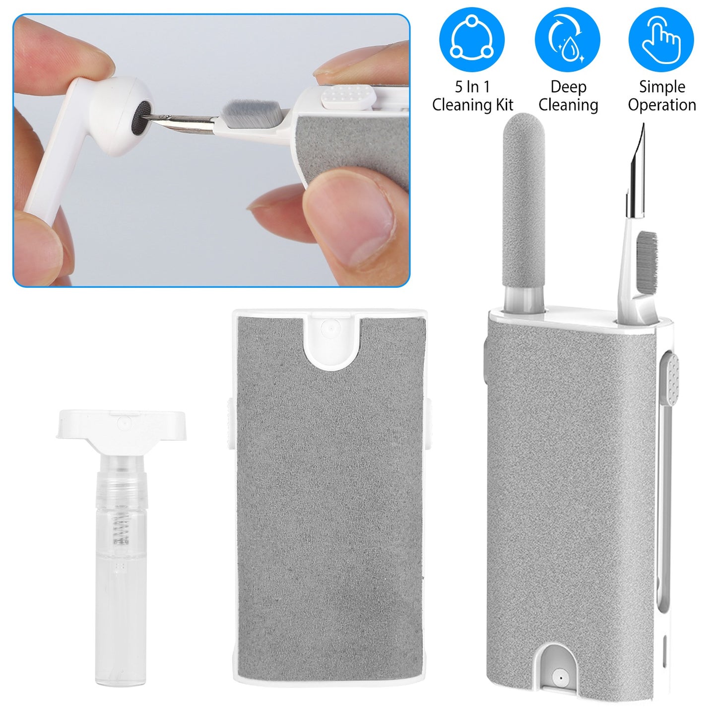 LJGelectro - Multi-Function Airpod Pen Cleaner Kit Laptop Phone Screen Mop Cleaner Earphone Cleaning Brush Charging Case Flocking Sponge Cleaner