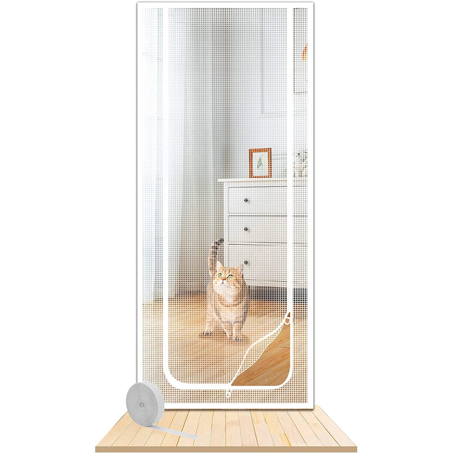 LJGelectro - Mesh Door Screen Enhanced Scratch-Proof Heavy Duty Pet Proof Screen with Double Sided Zipper for Home Bedroom Living Room Kitchen