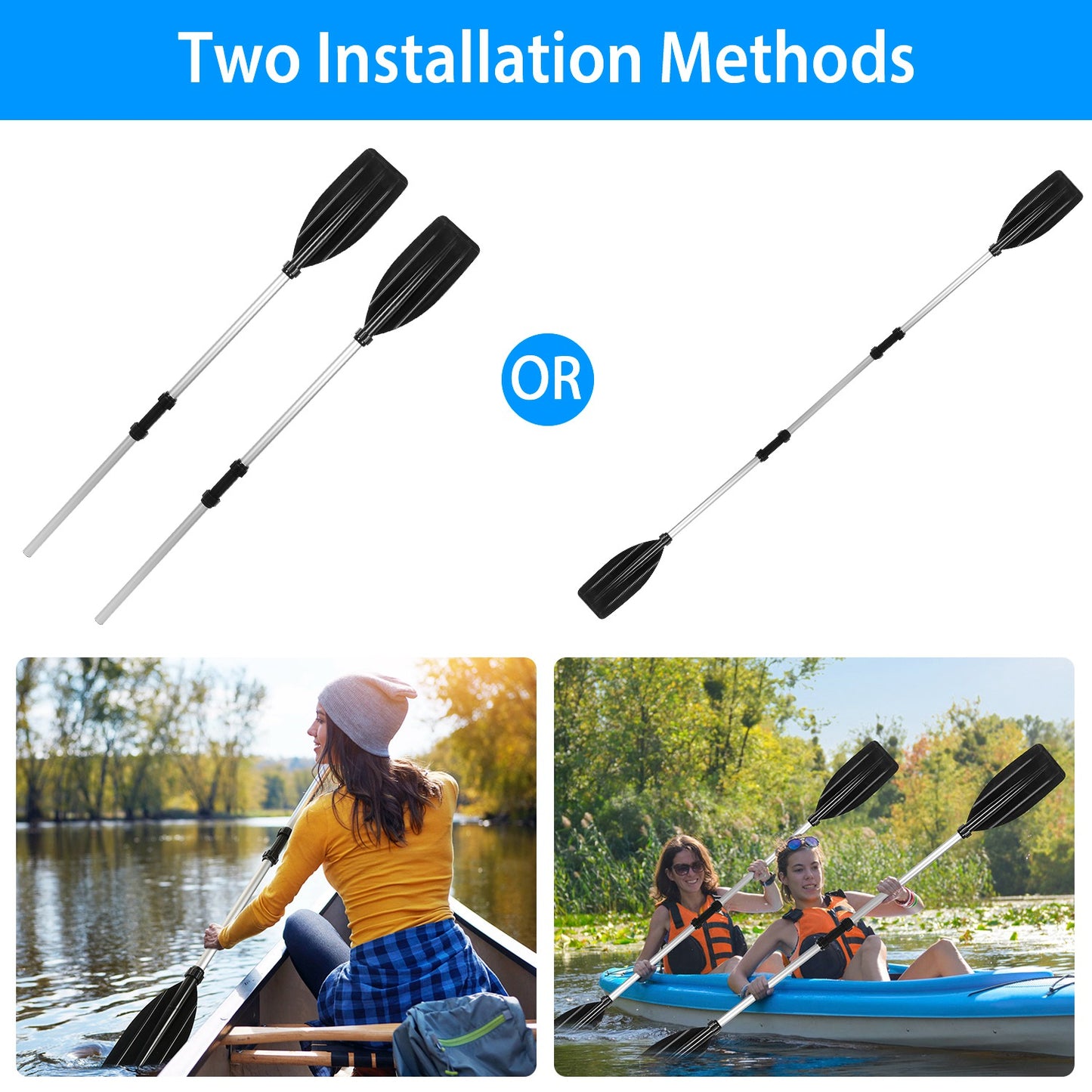 LJGelectro - 2Pcs Kayak Paddles Aluminum Alloy Detachable Canoe Paddle Boat Oars for Kayaking Boating Oar Fishing