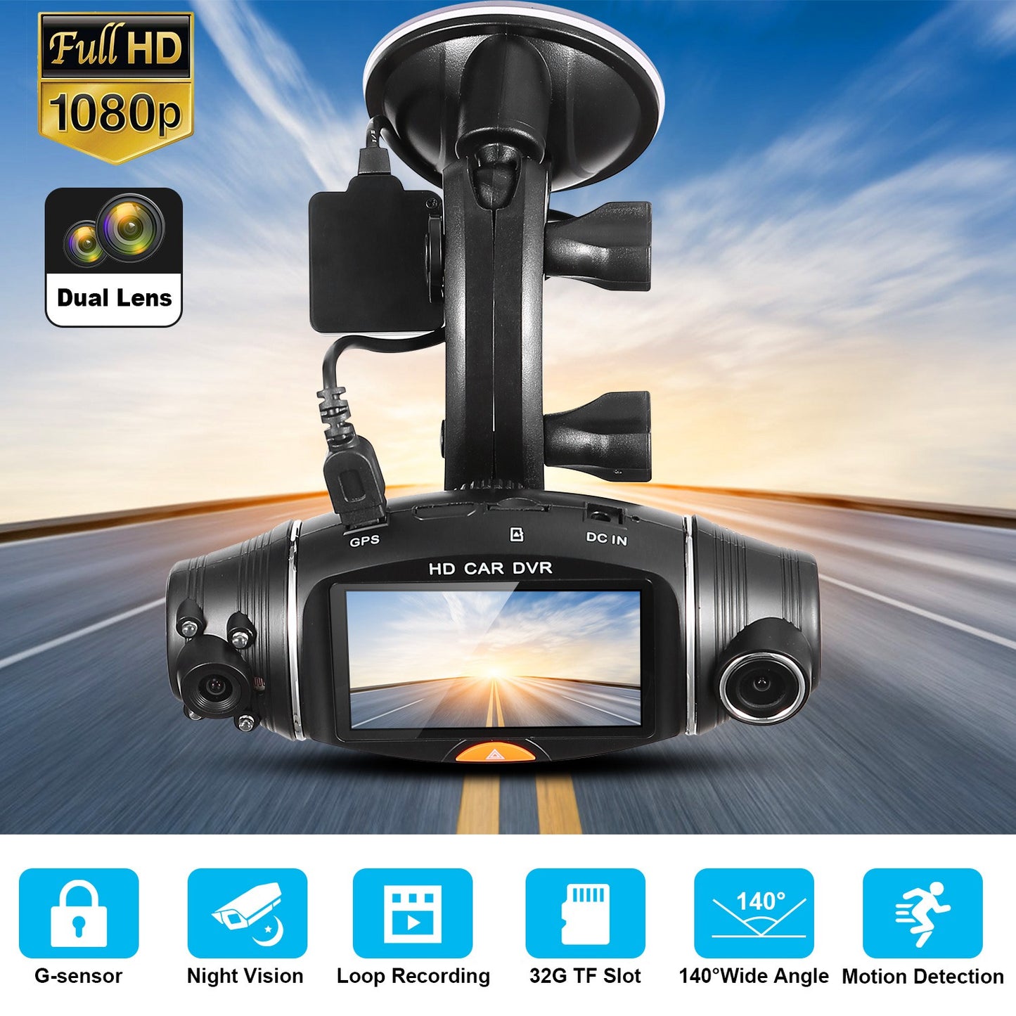 LJGelectro - FHD 1080P Dual Lens Car DVR Dash Cam GPS Camera Video Recorder G-Sensor Night Vision