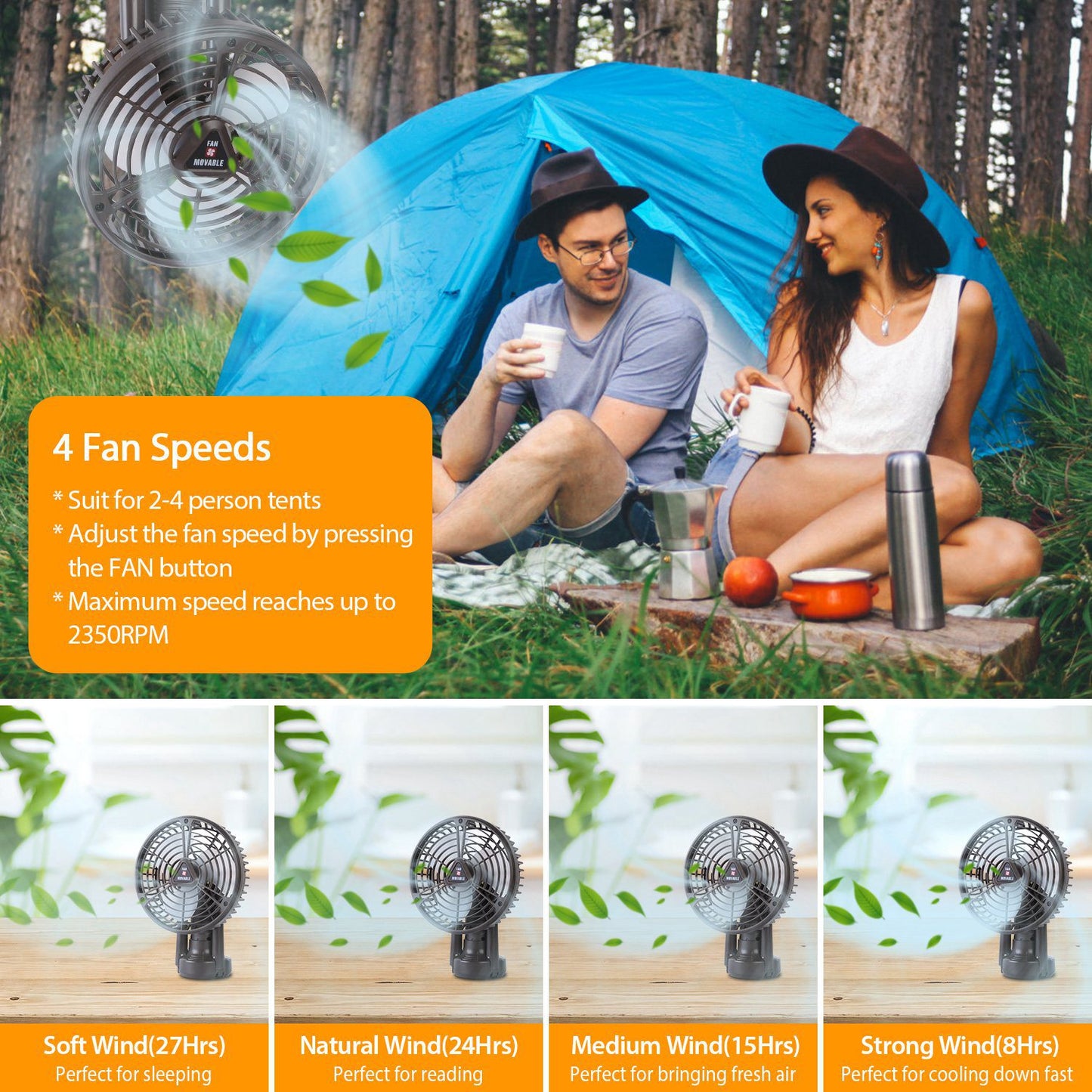 LJGelectro - 10400mah Portable Camping Fan with LED Light Rechargeable Tripod Tent Hanging Fan Lantern Portable Foldable Oscillating Table Fan with 3 Brightness 4