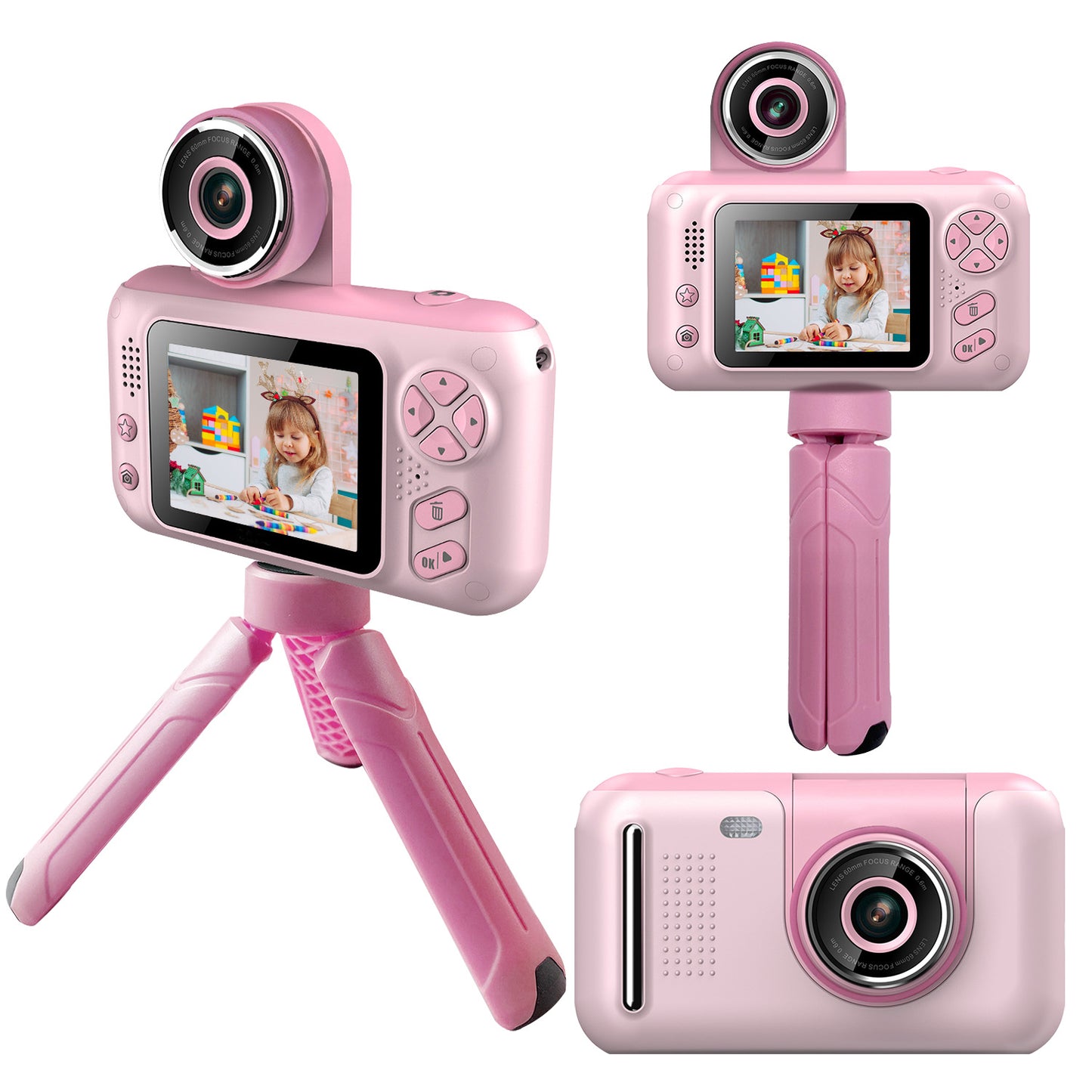 LJGelectro - Kids Digital Camera with Flip Lens Children Video Camcorder Christmas Toy Birthday Gifts with Tripod 2.4in Screen 32G MMC Card for 3-10 Year Old Boys