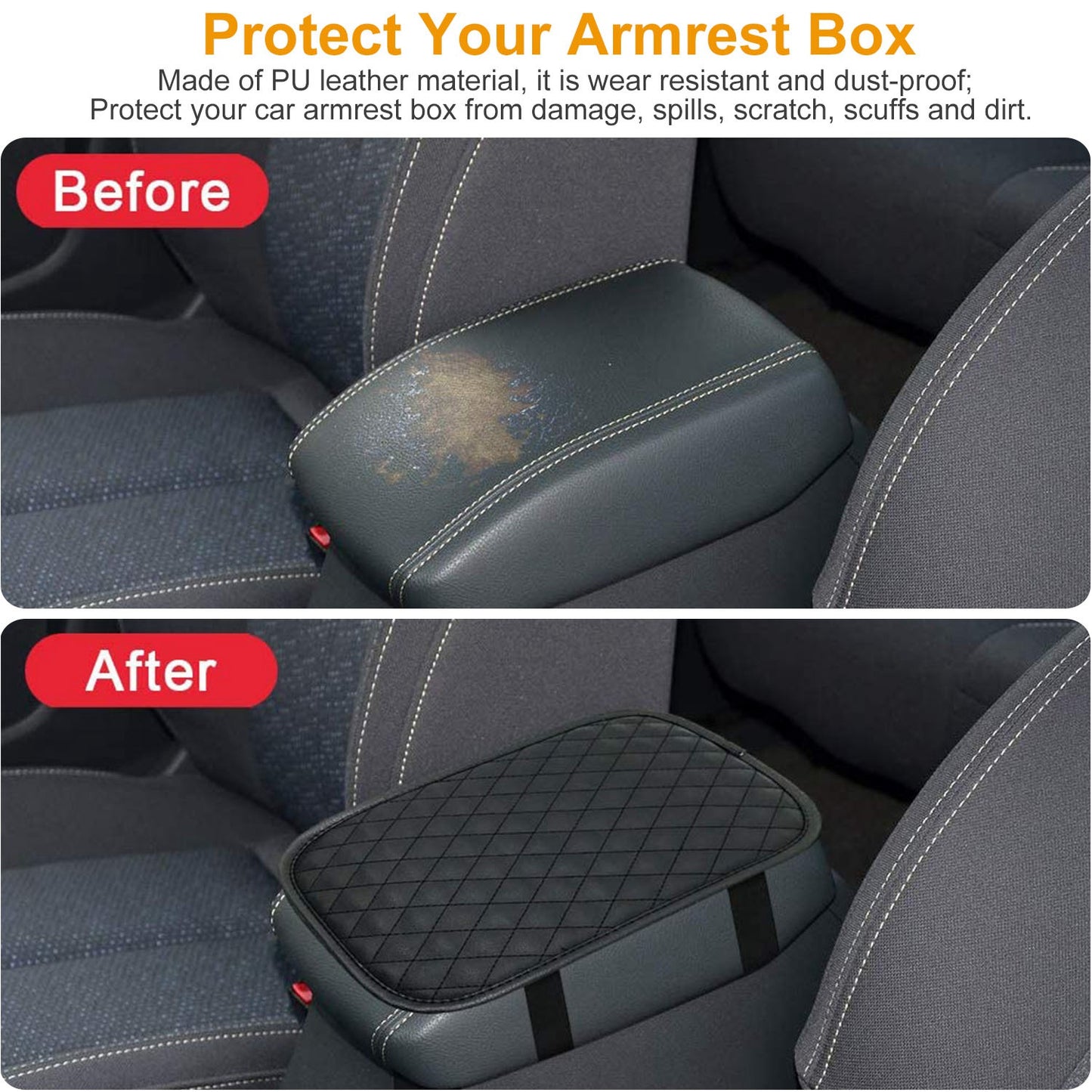 LJGelectro - Car Armrest Pad Cover PU Leather Auto Center Console Seat Box Cover Protector Car Accessories Armrest Cushion Pad Fit For Vehicle SUV Truck Car